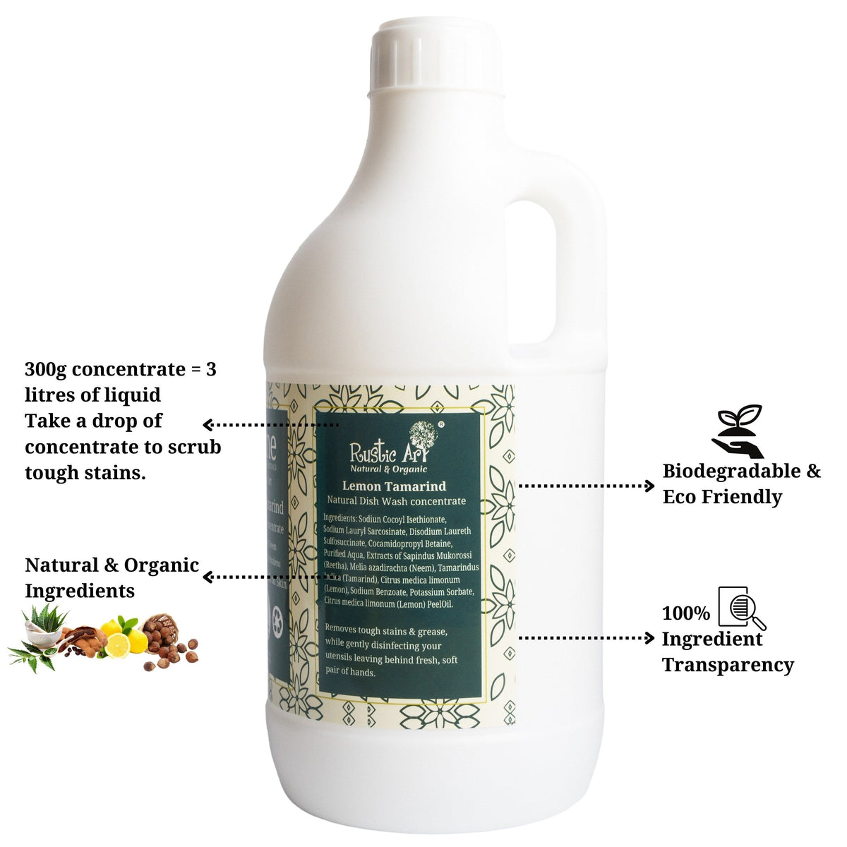 Lemon Tamarind Dish Wash Concentrate (1100g), Rustic Home