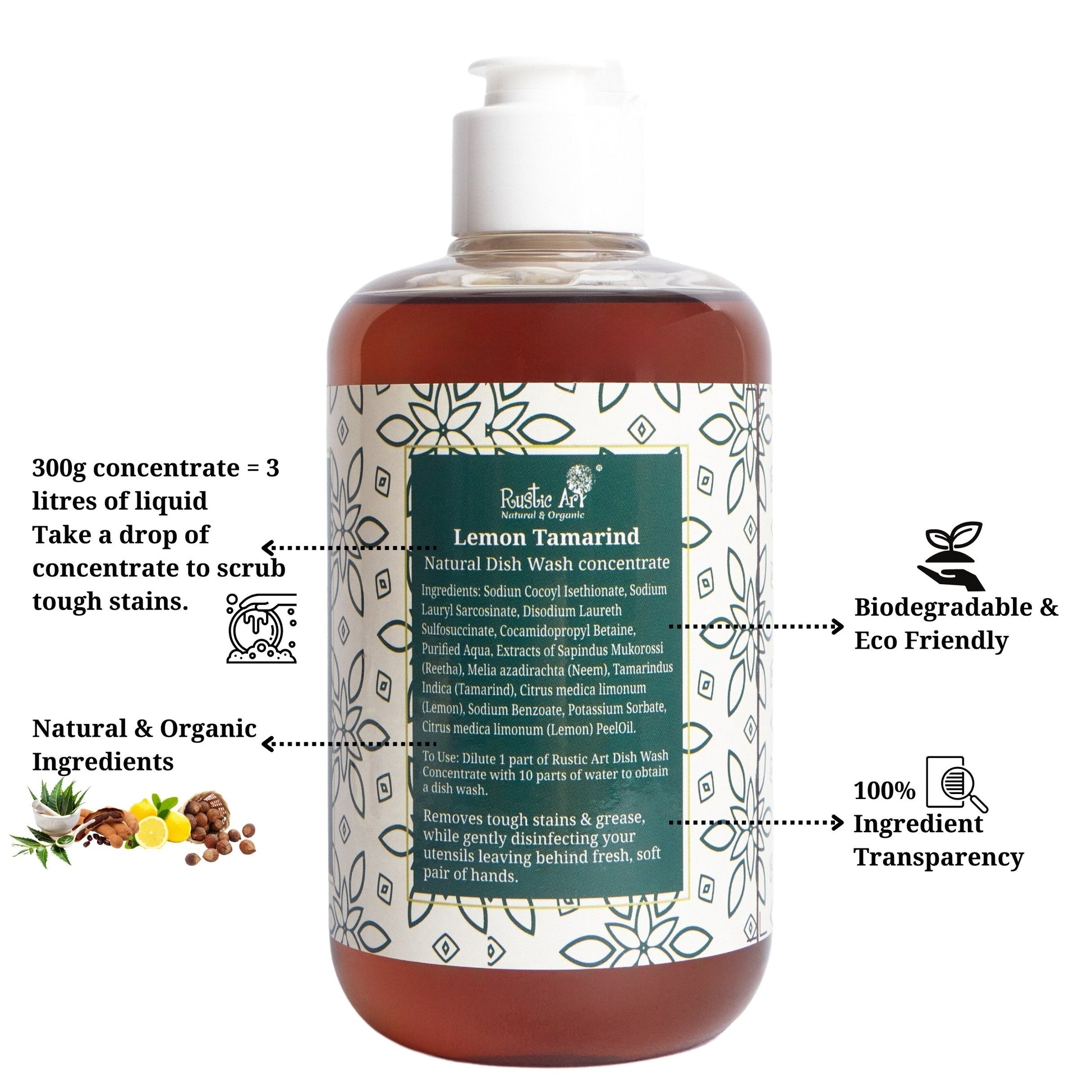 Lemon Tamarind Dish Wash Concentrate (300g), Rustic Home