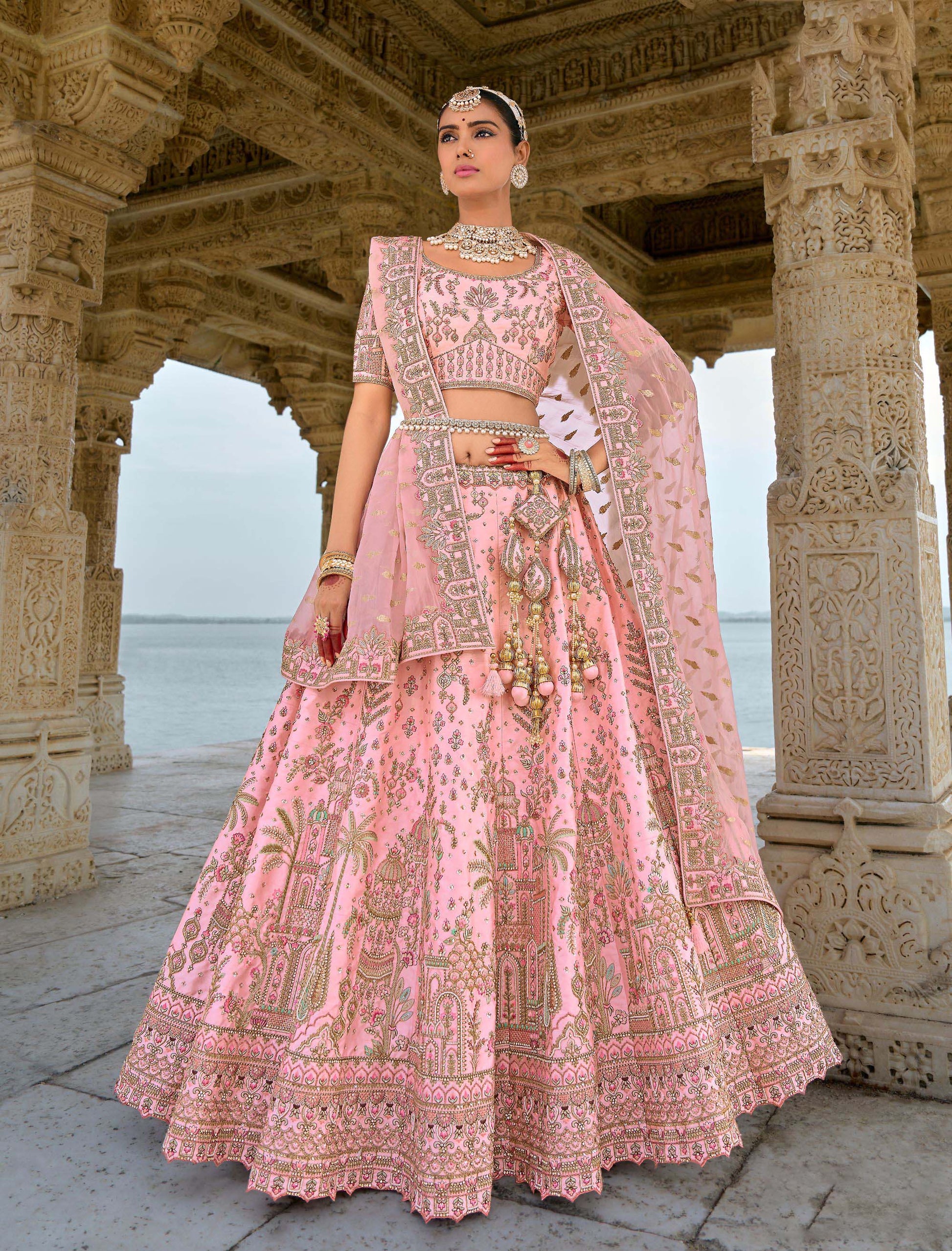 Light Pink Heavy Zari and Sequins Embroidery Silk Bridal Lehenga -AA-144 – Mohi fashion Light Pink Heavy Zari and Sequins Embroidery Silk Bridal Lehenga -AA-144 – Mohi fashion
