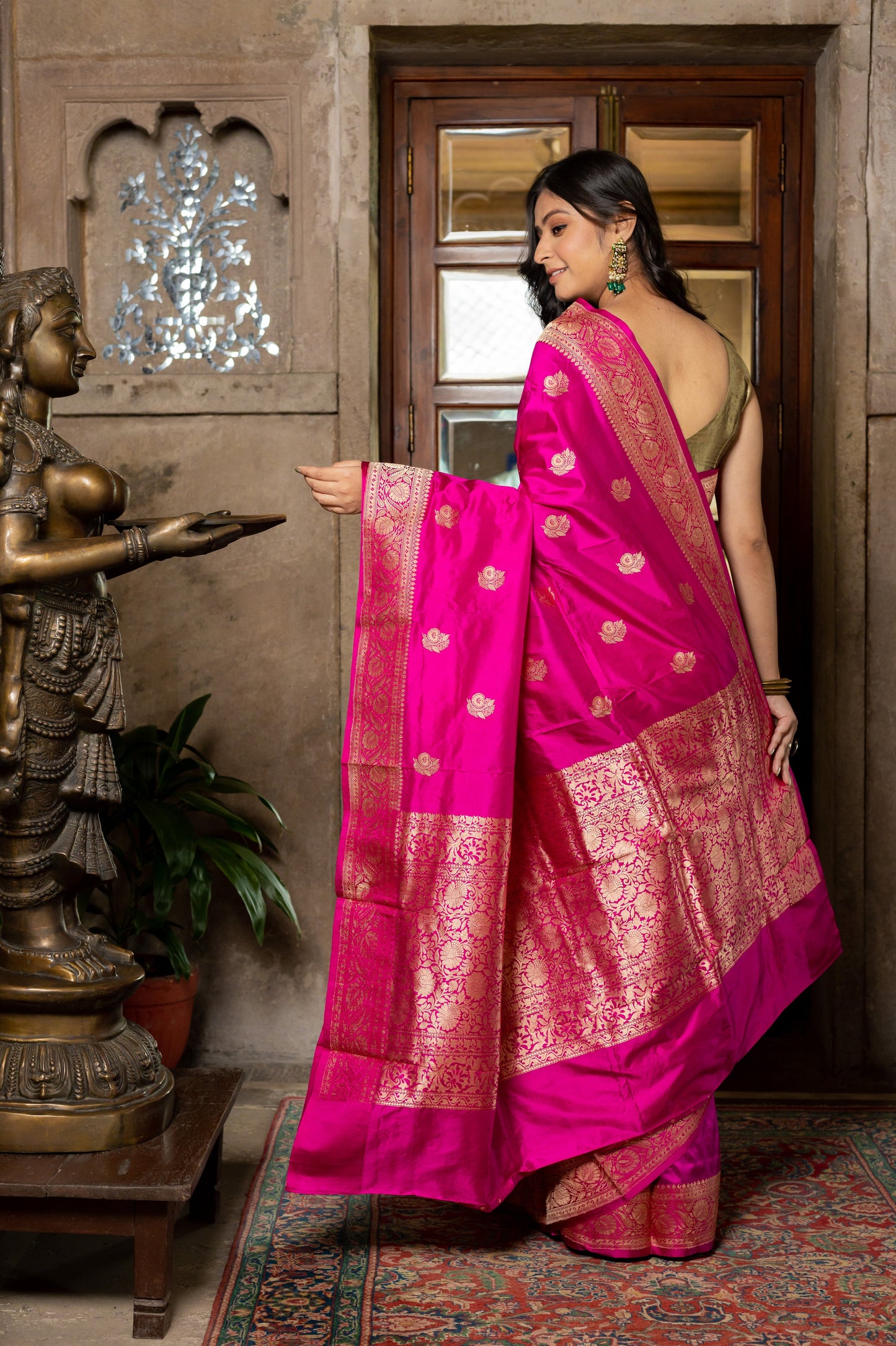 Rani Pink Handwoven Kadwa Katan Silk Saree