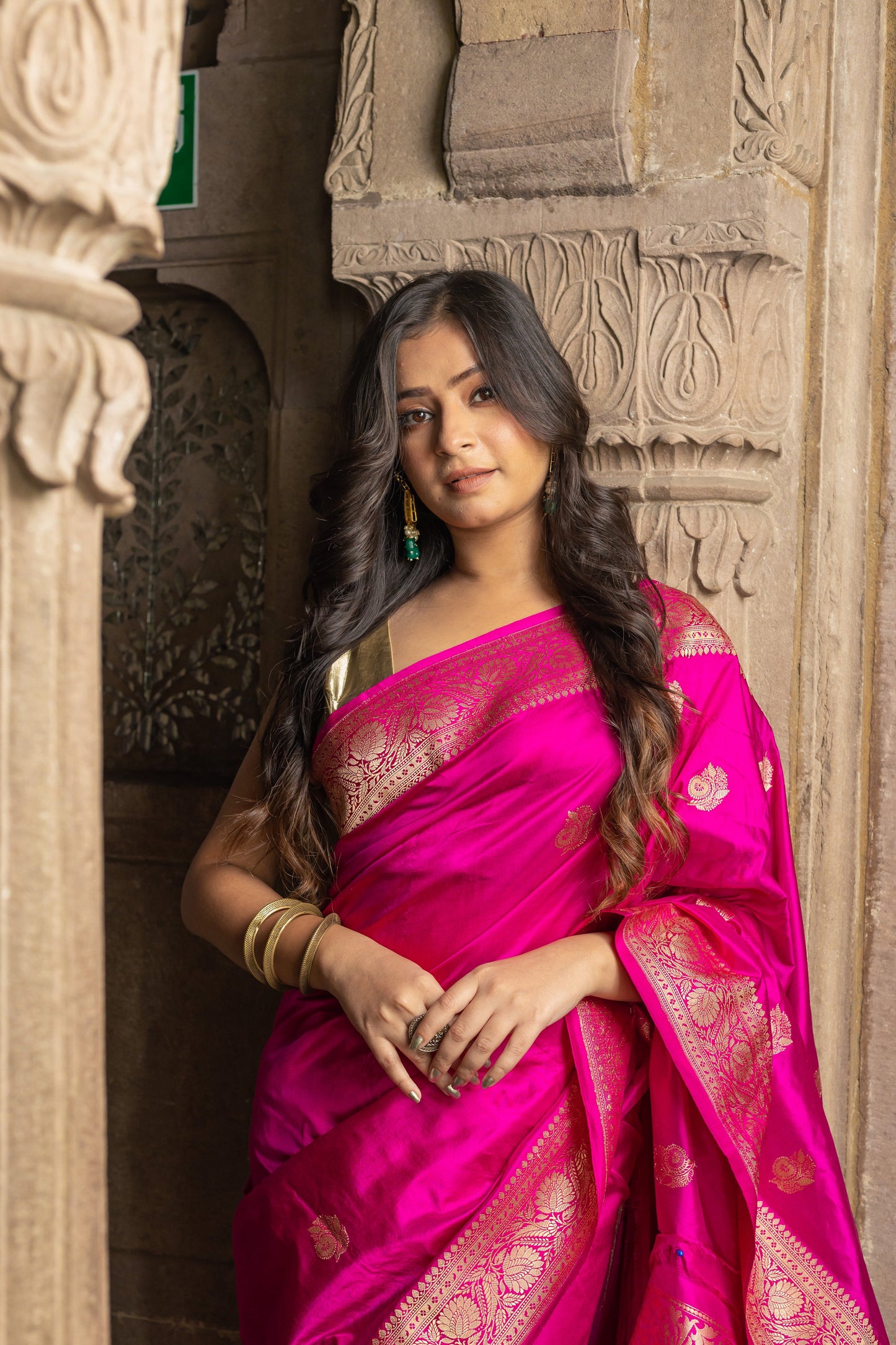 Rani Pink Handwoven Kadwa Katan Silk Saree - Panaya