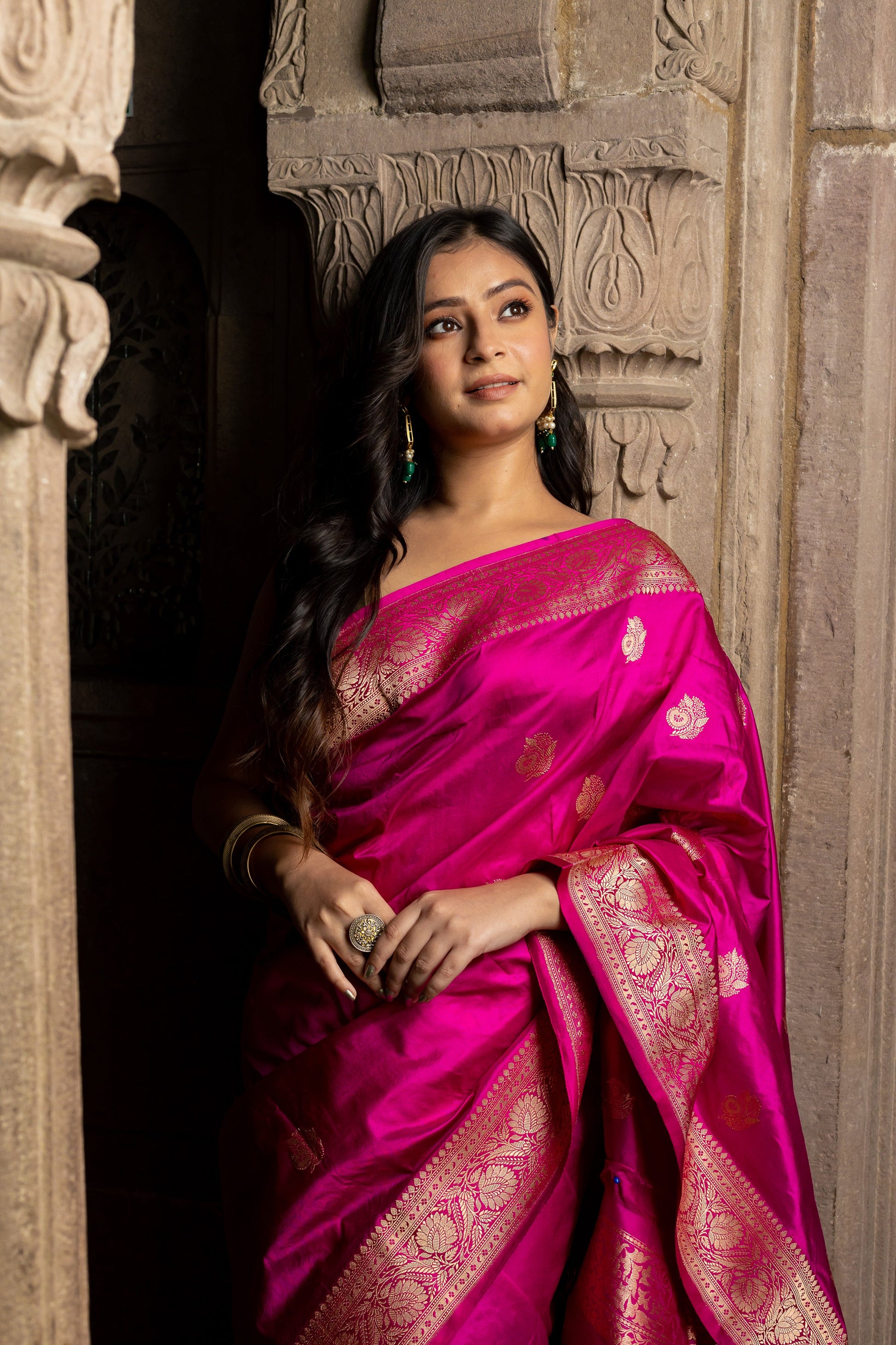 Rani Pink Handwoven Kadwa Katan Silk Saree - Panaya