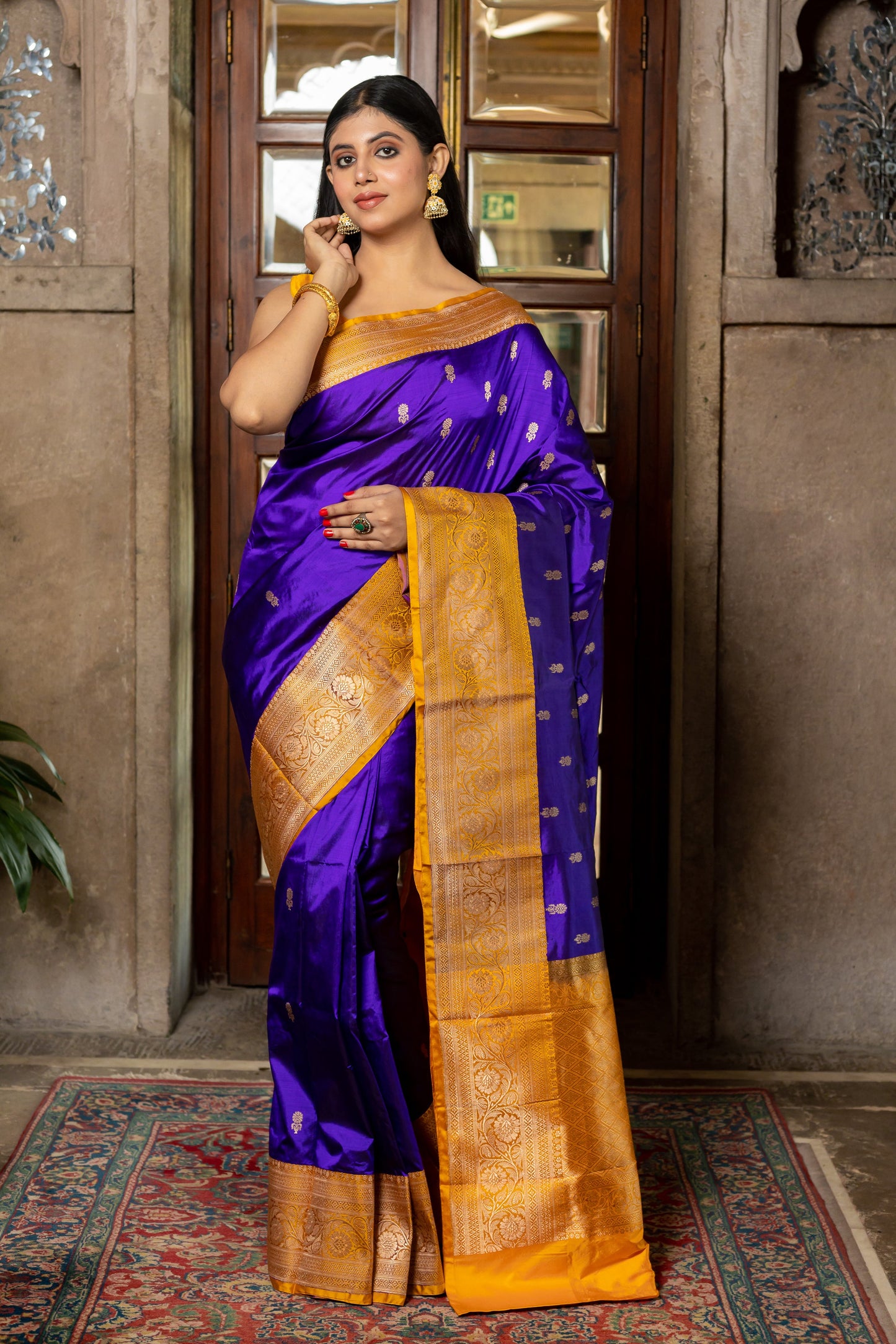 Royal Blue Handwoven Kadwa Katan Silk Saree