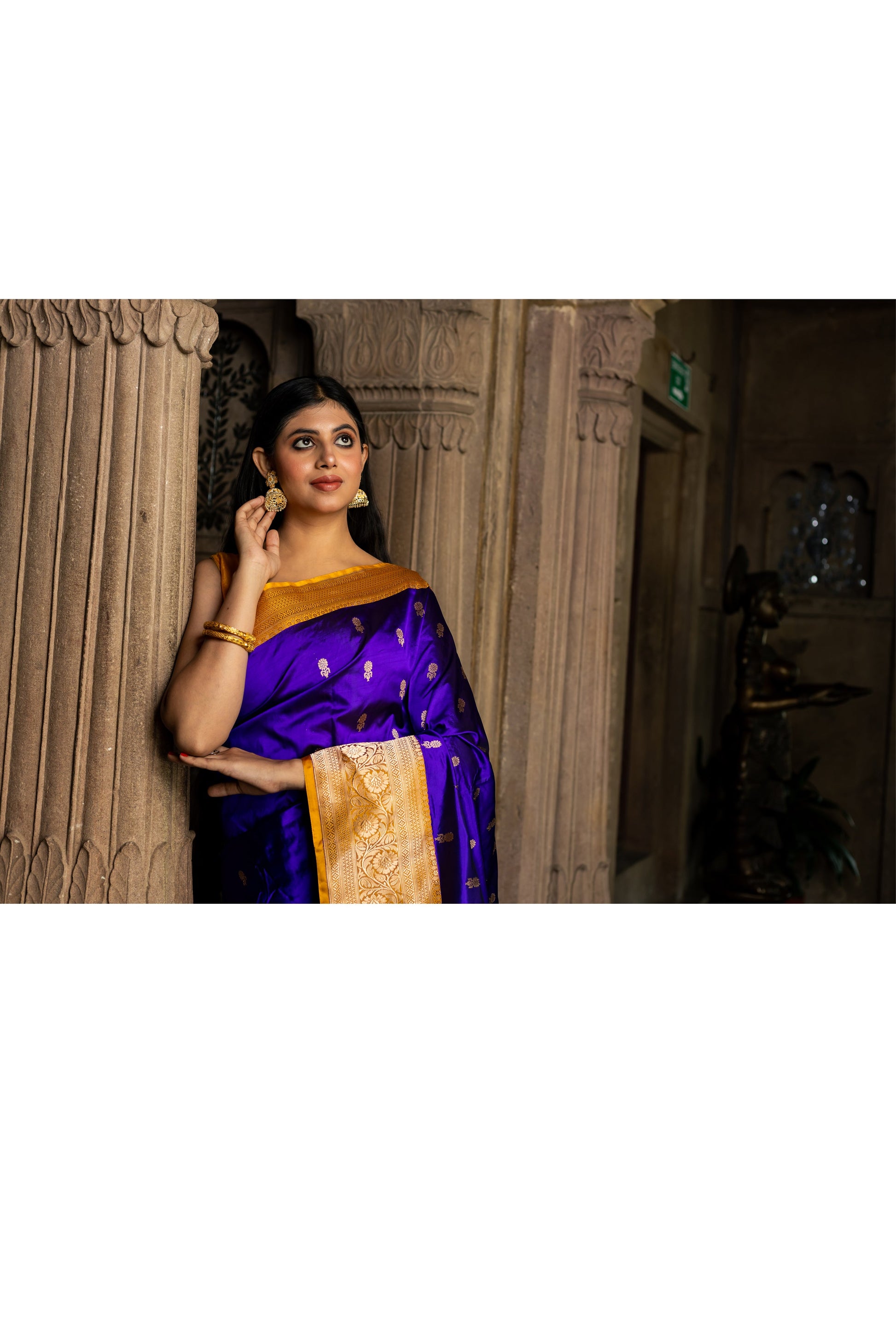 Royal Blue Handwoven Kadwa Katan Silk Saree - Panaya