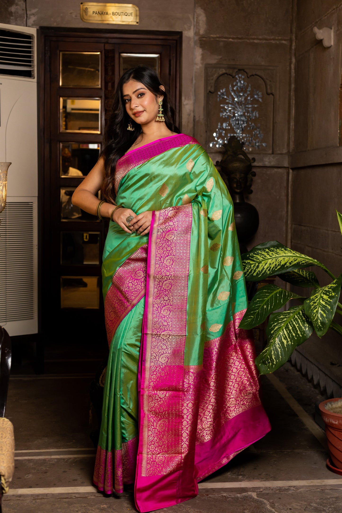 Mint Handwoven Kadwa Katan Silk Saree