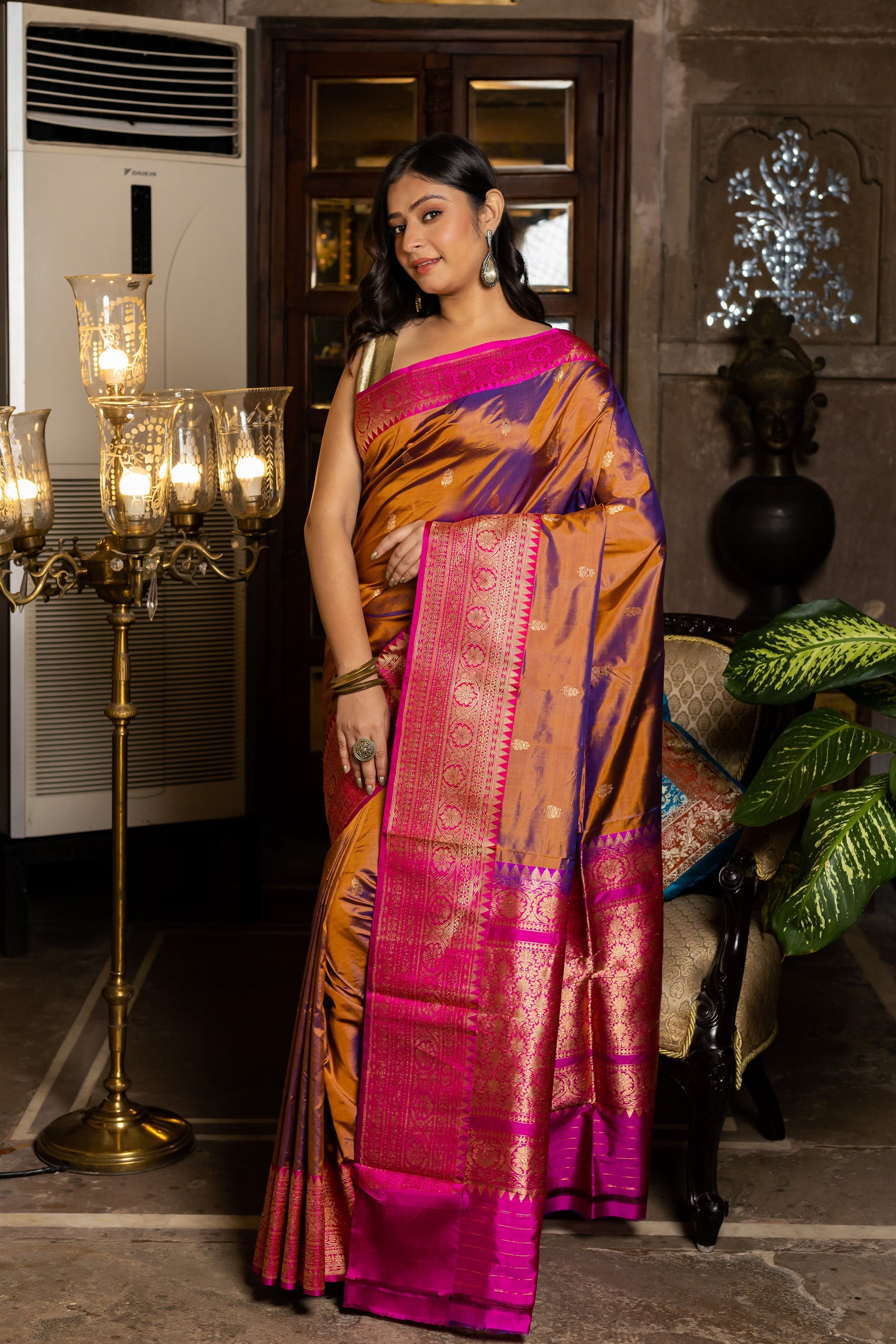 Brown Handwoven Kadwa Katan Silk Saree - Panaya