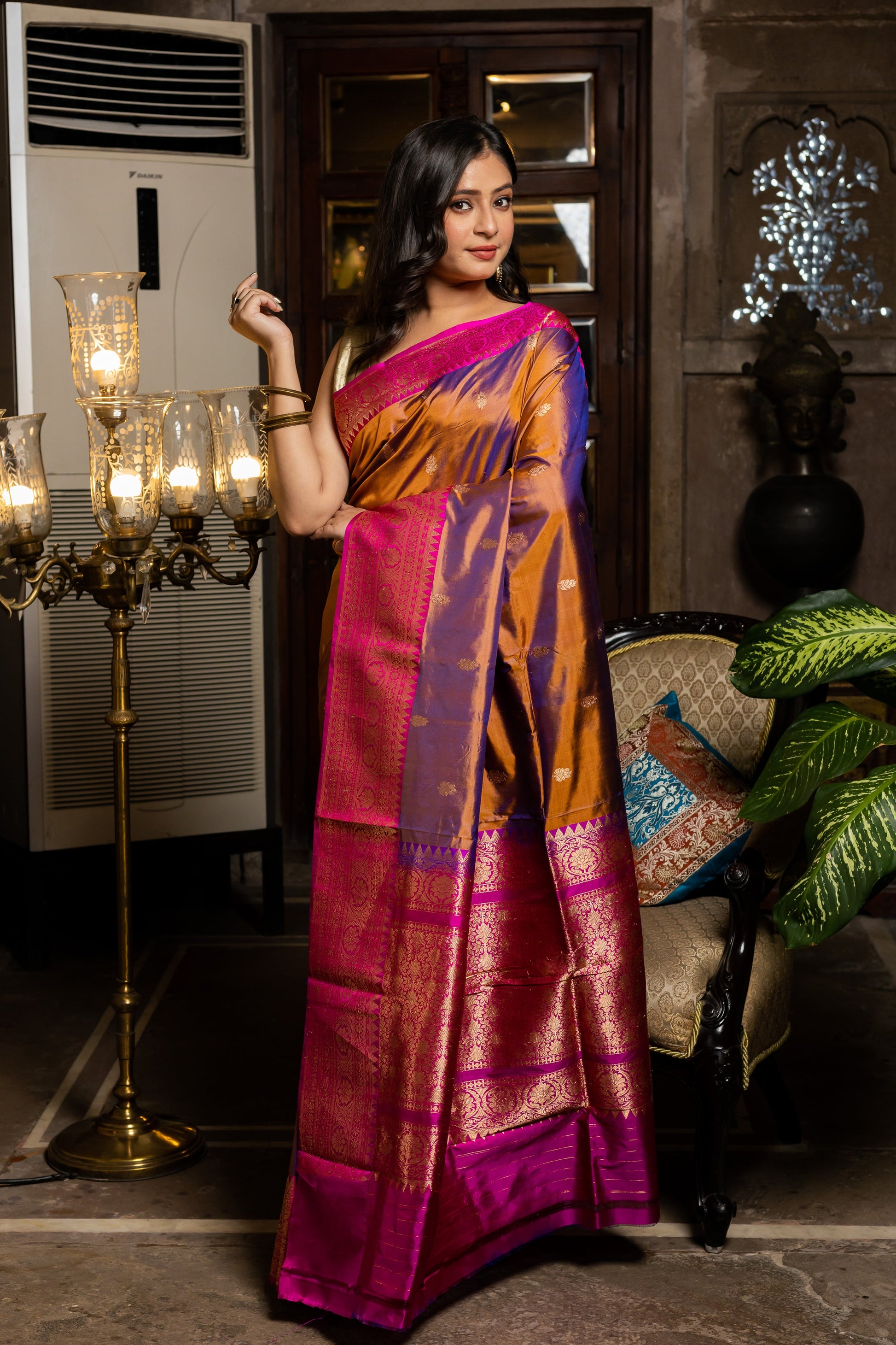 Brown Handwoven Kadwa Katan Silk Saree - Panaya