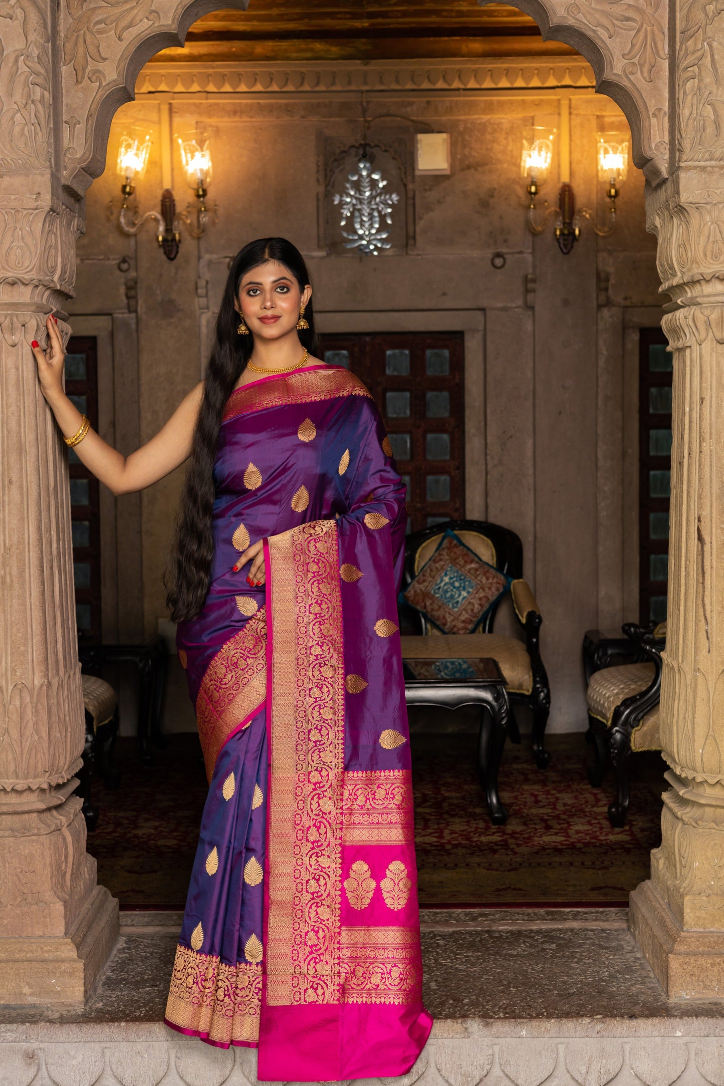 Purple Handwoven Kadwa Katan Silk Saree - Panaya