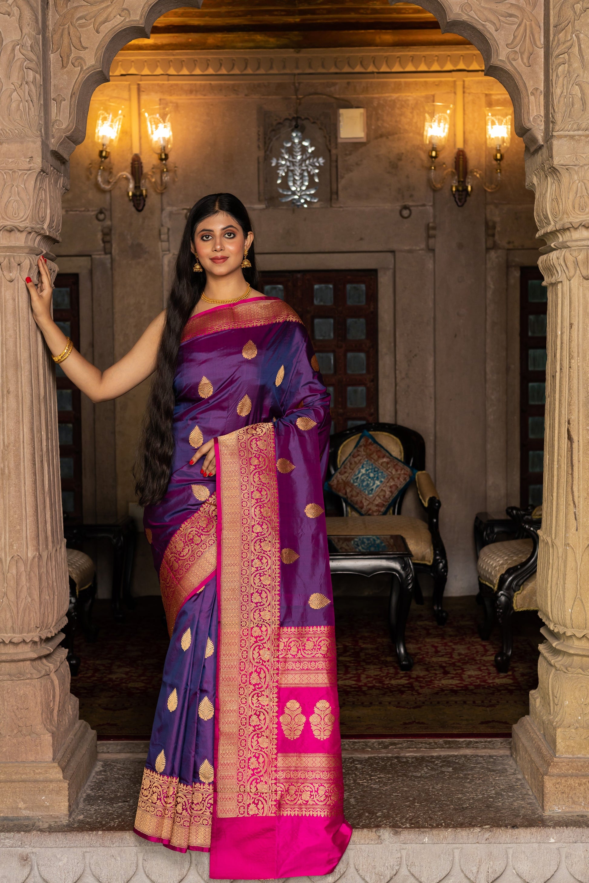 Purple Handwoven Kadwa Katan Silk Saree - Panaya