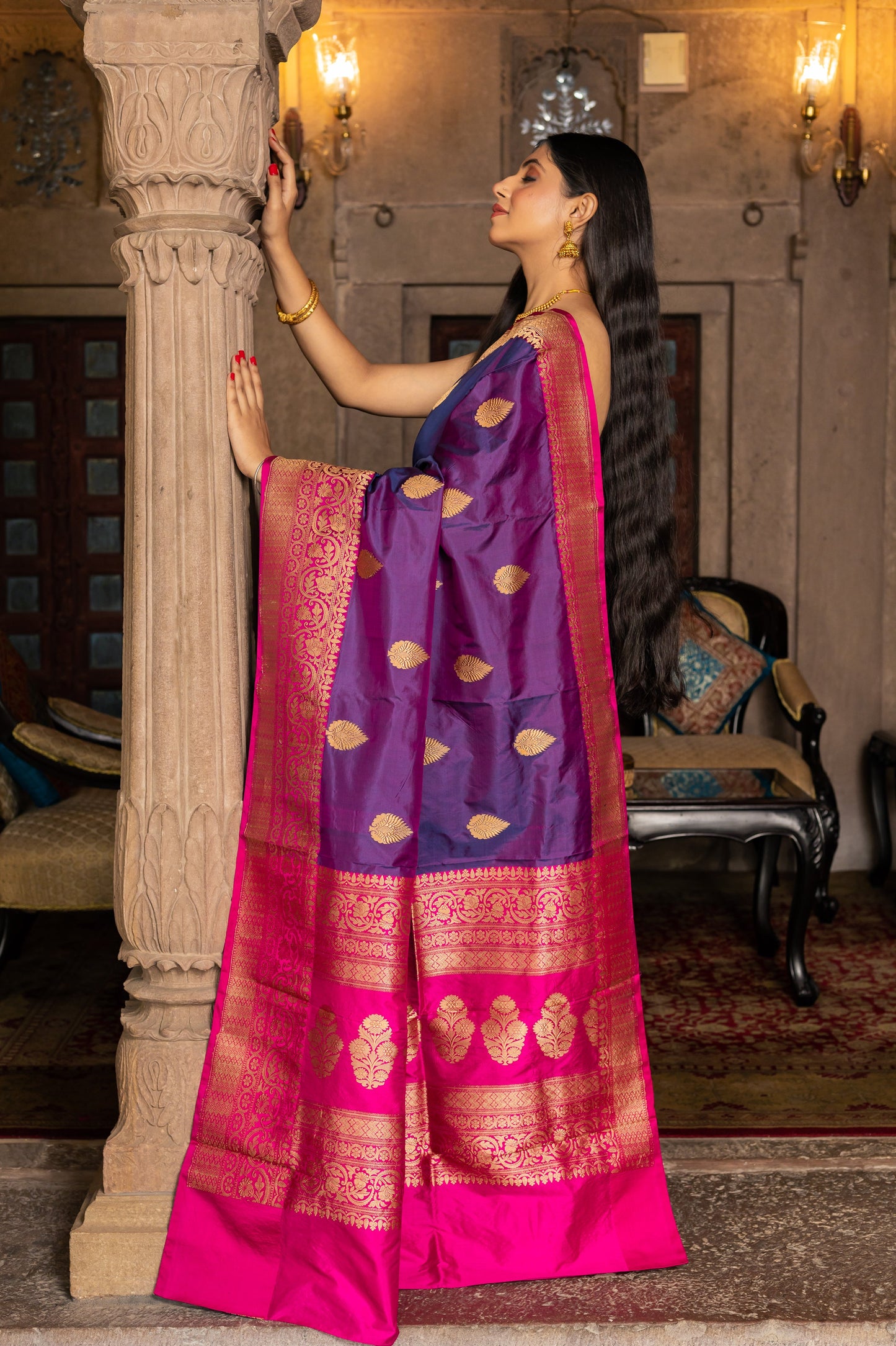 Purple Handwoven Kadwa Katan Silk Saree - Panaya