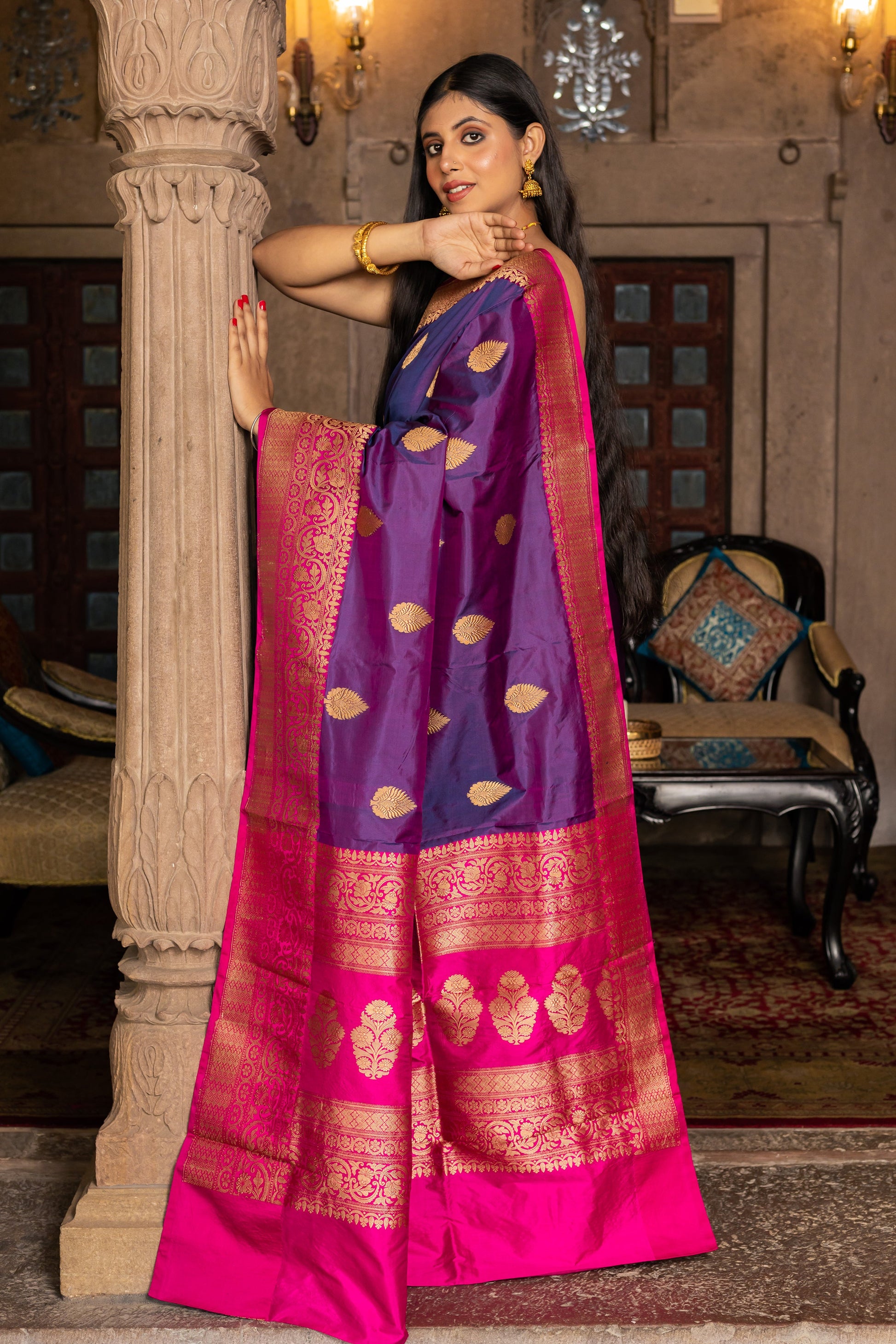 Purple Handwoven Kadwa Katan Silk Saree - Panaya
