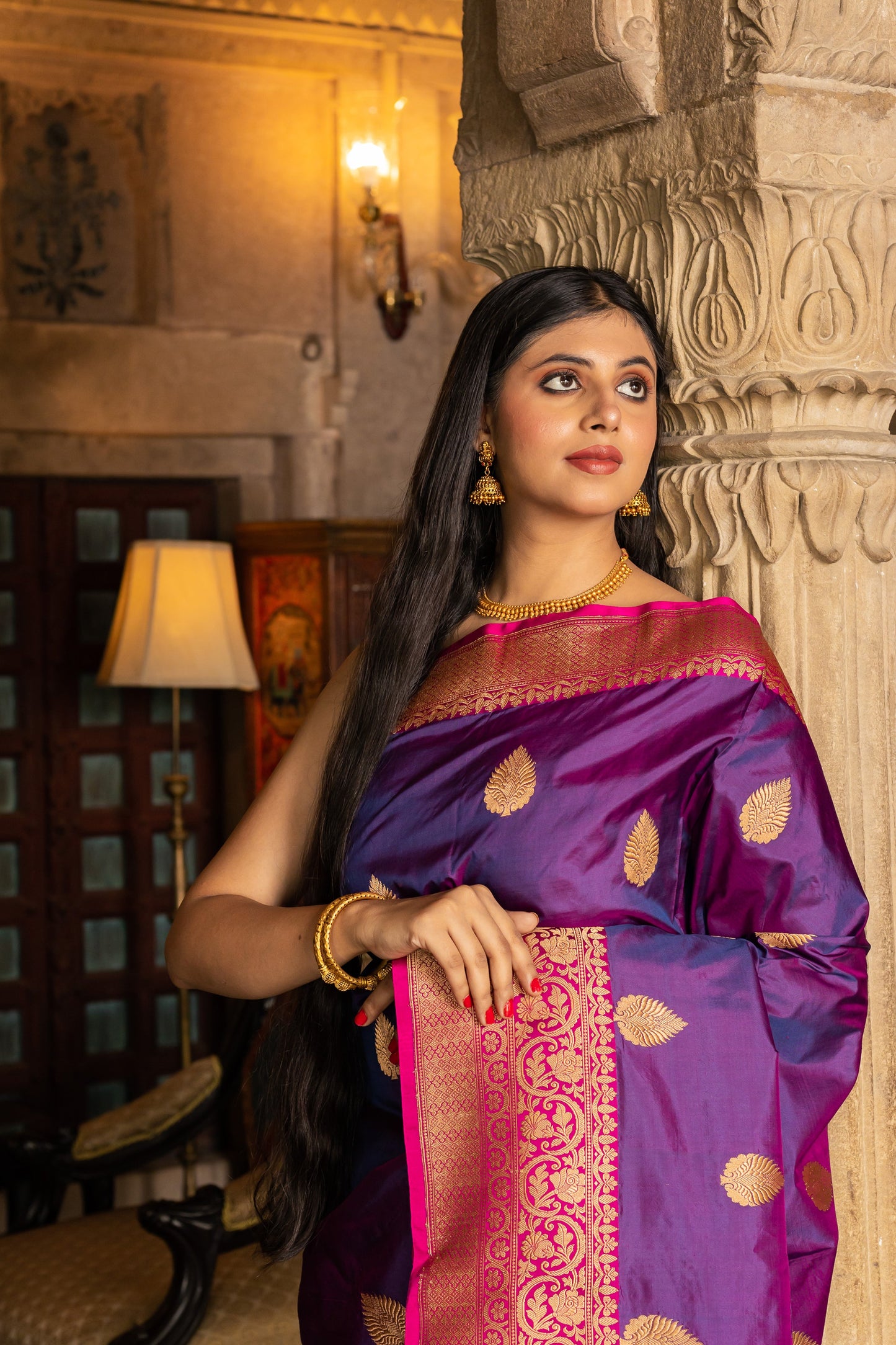 Purple Handwoven Kadwa Katan Silk Saree - Panaya