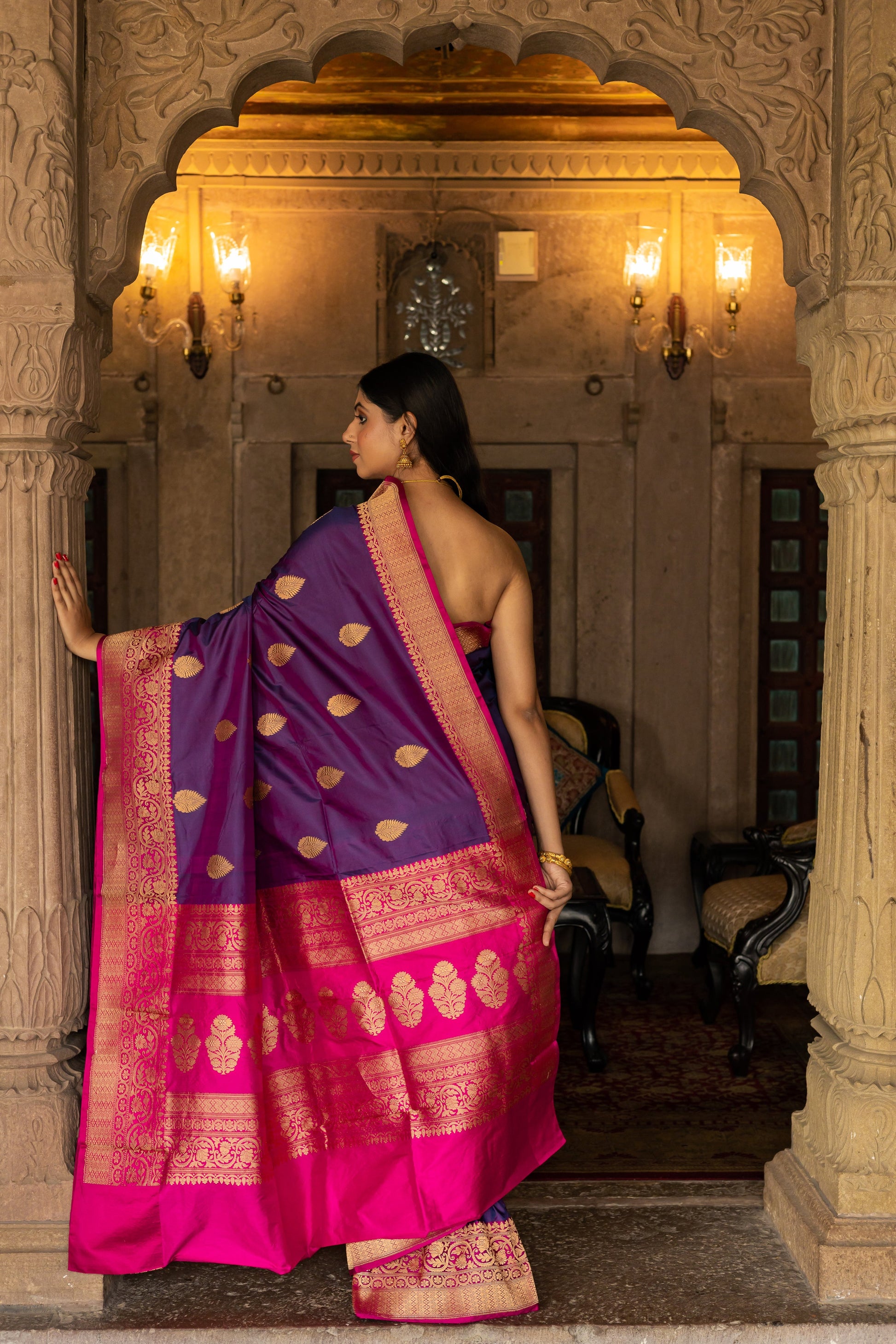 Purple Handwoven Kadwa Katan Silk Saree - Panaya