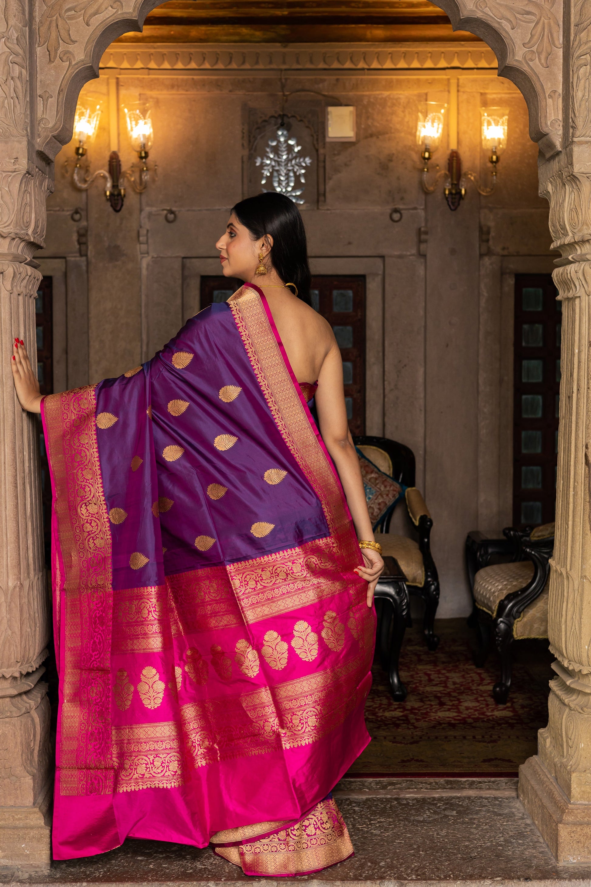 Purple Handwoven Kadwa Katan Silk Saree - Panaya