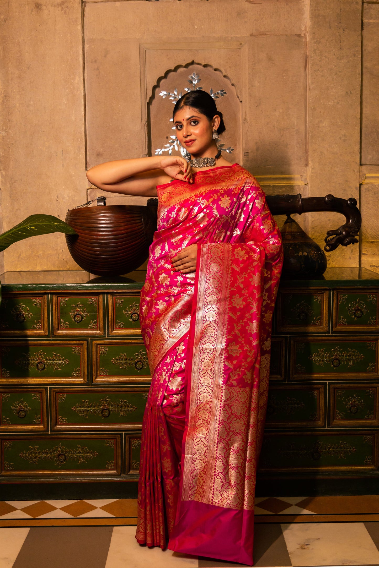 Rani Handwoven Cutwork Katan Silk Saree