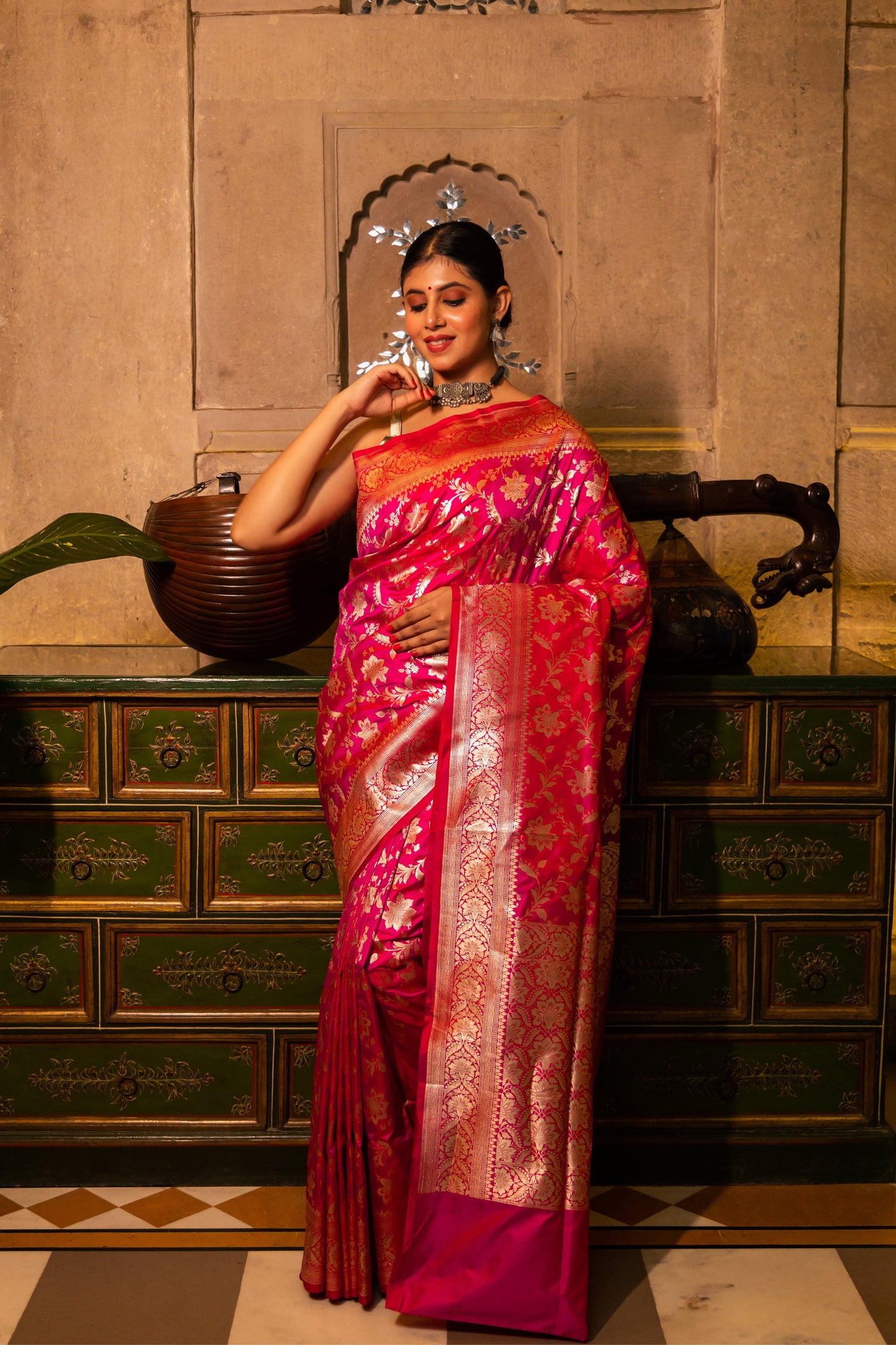 Rani Handwoven Cutwork Katan Silk Saree - Panaya