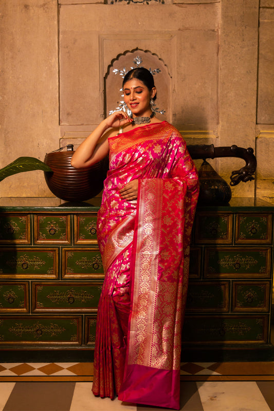 Rani Handwoven Cutwork Katan Silk Saree - Panaya