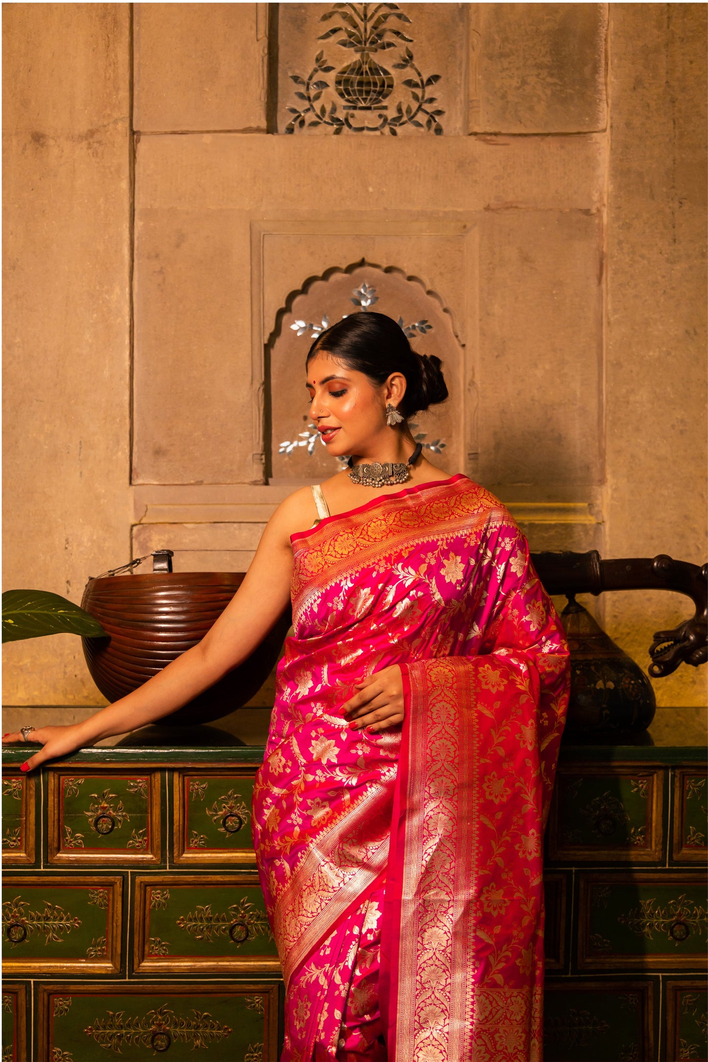 Rani Handwoven Cutwork Katan Silk Saree