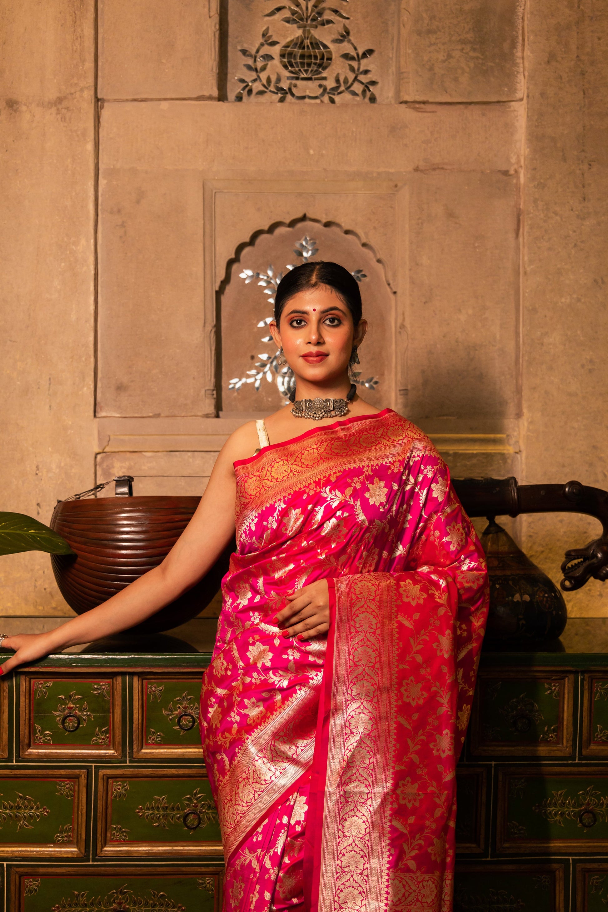 Rani Handwoven Cutwork Katan Silk Saree - Panaya