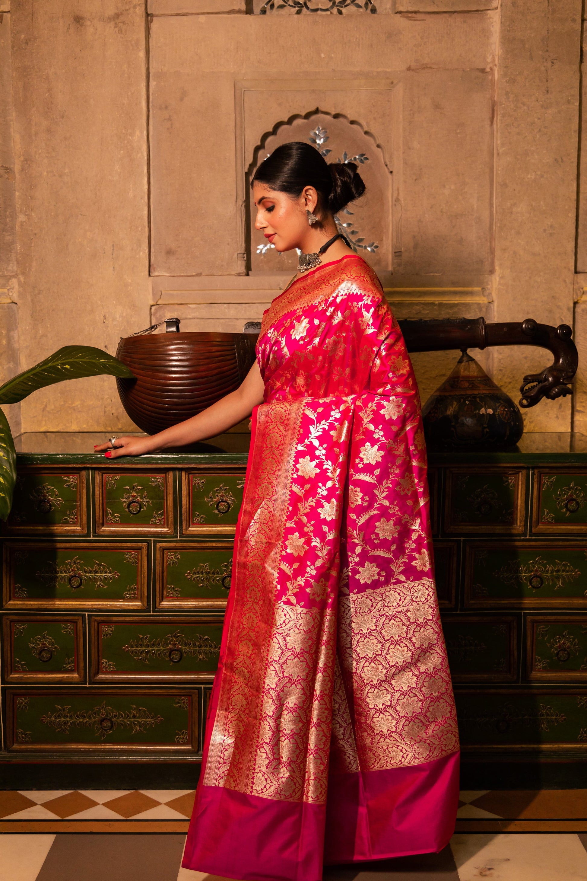 Rani Handwoven Cutwork Katan Silk Saree - Panaya