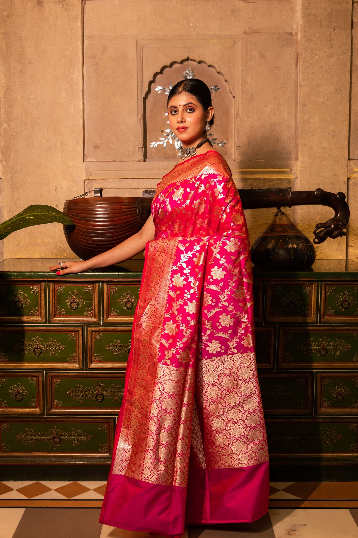 Rani Handwoven Cutwork Katan Silk Saree - Panaya