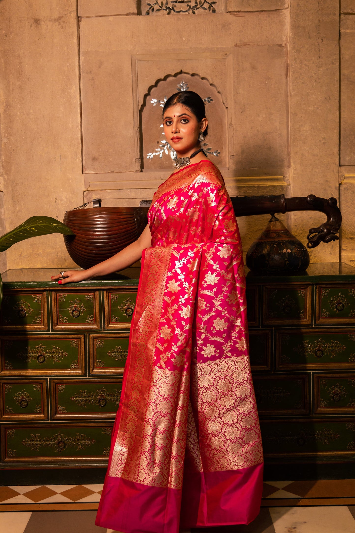 Rani Handwoven Cutwork Katan Silk Saree - Panaya