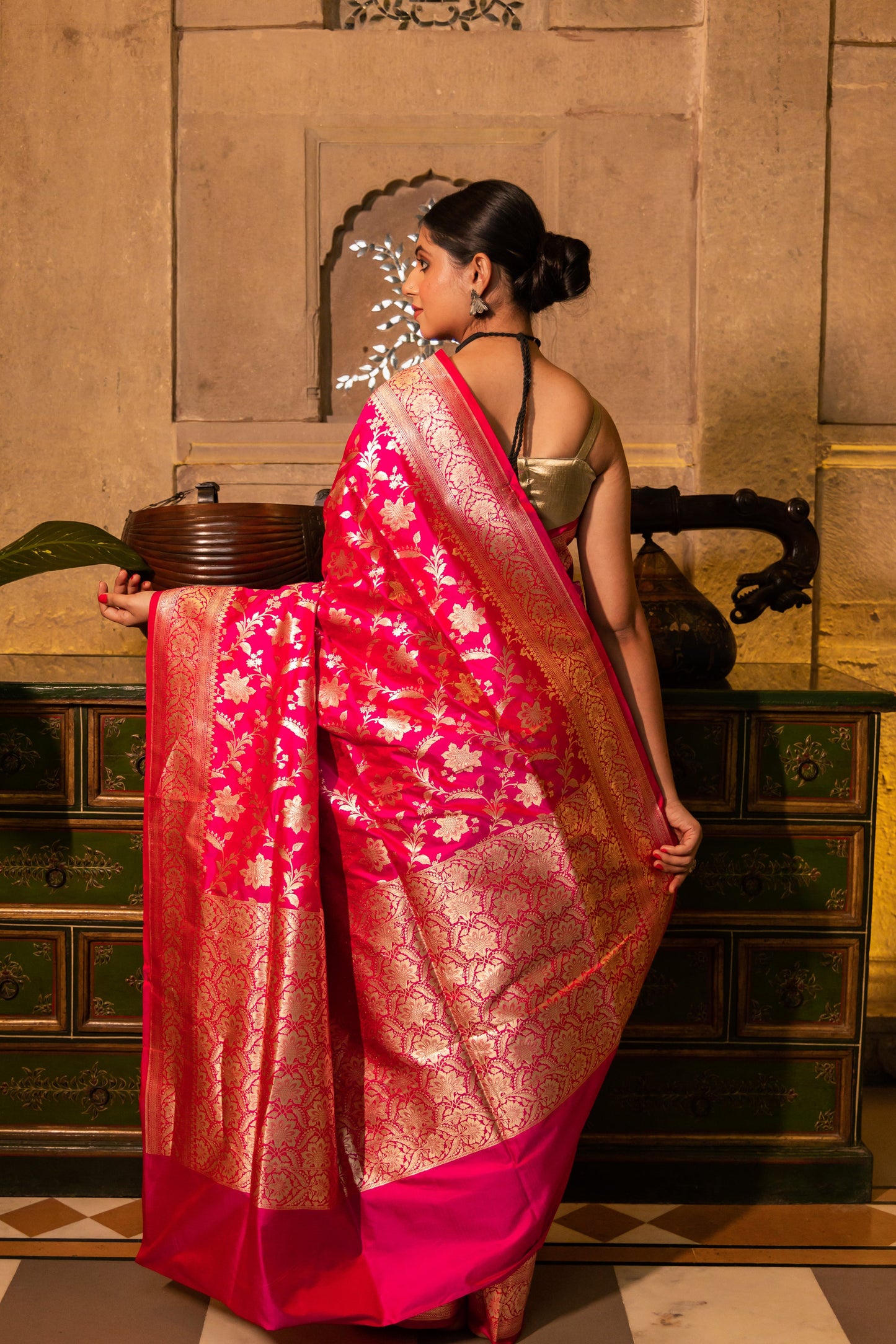 Rani Handwoven Cutwork Katan Silk Saree - Panaya
