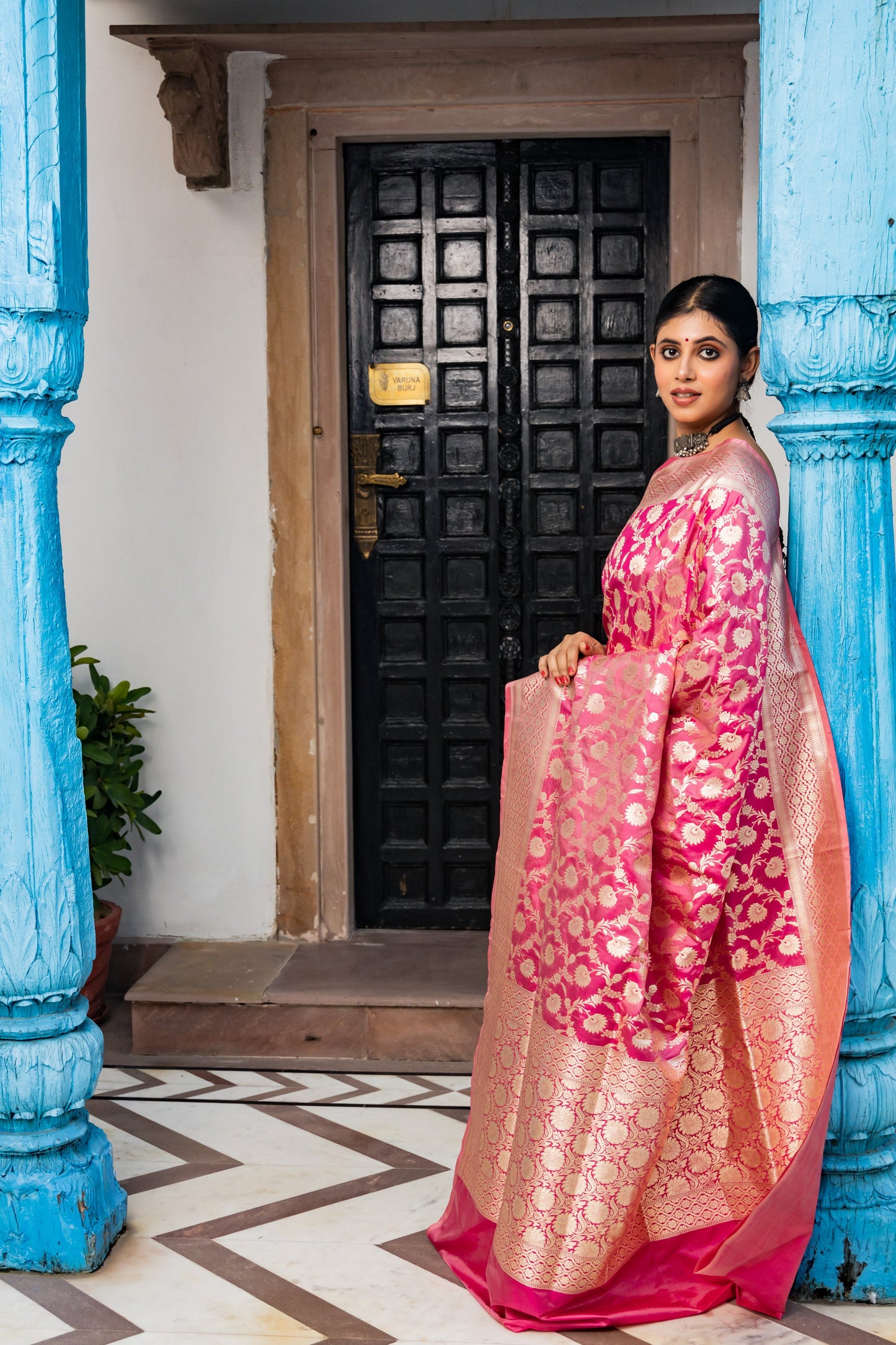 Pink Handwoven Cutwork Katan Silk Saree - Panaya