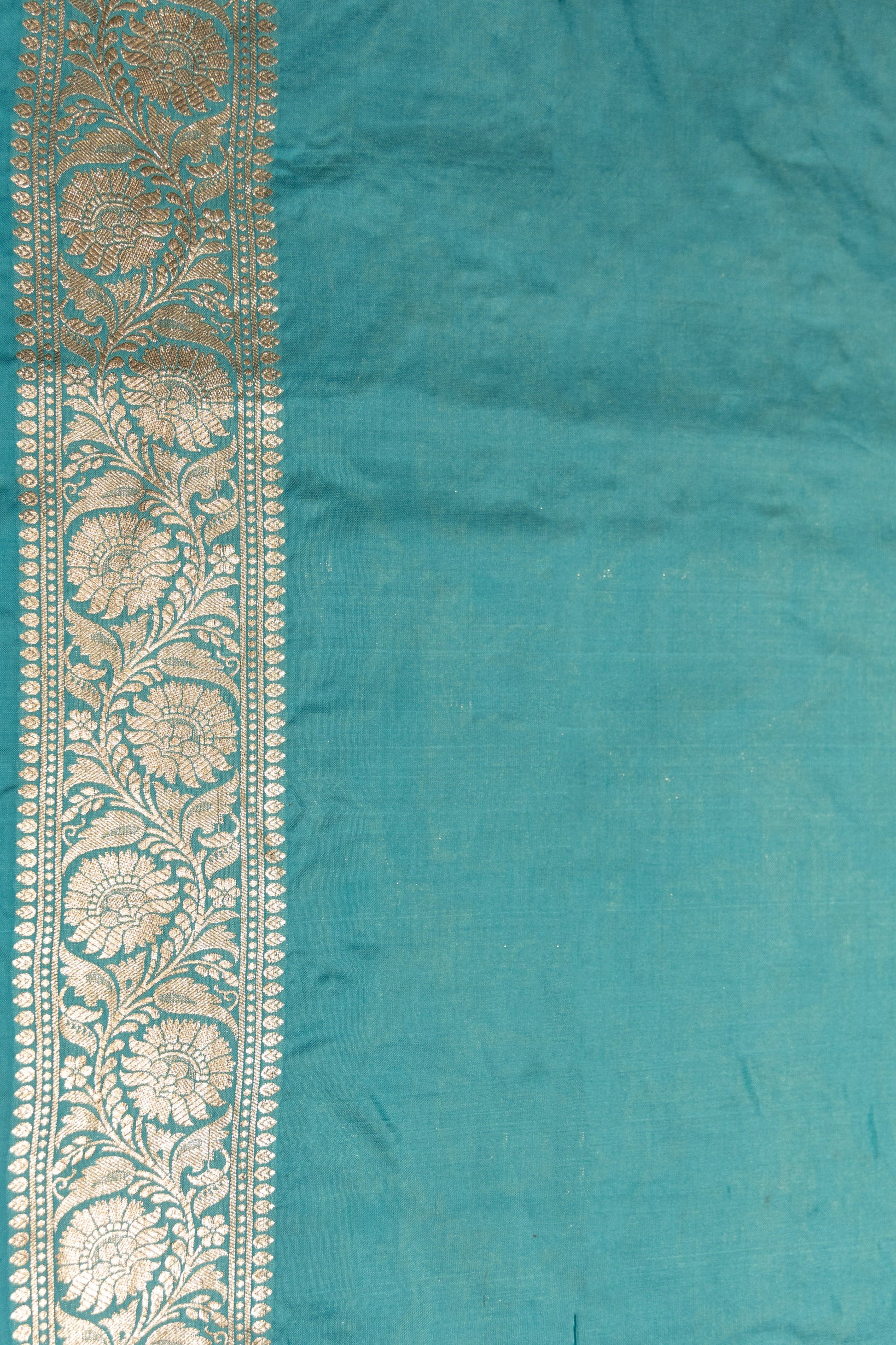 Teal Handwoven Cutwork Katan Silk Saree - Panaya