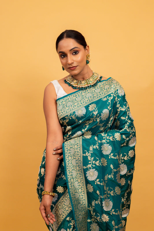Green Saree Katan Silk Handwoven - Panaya
