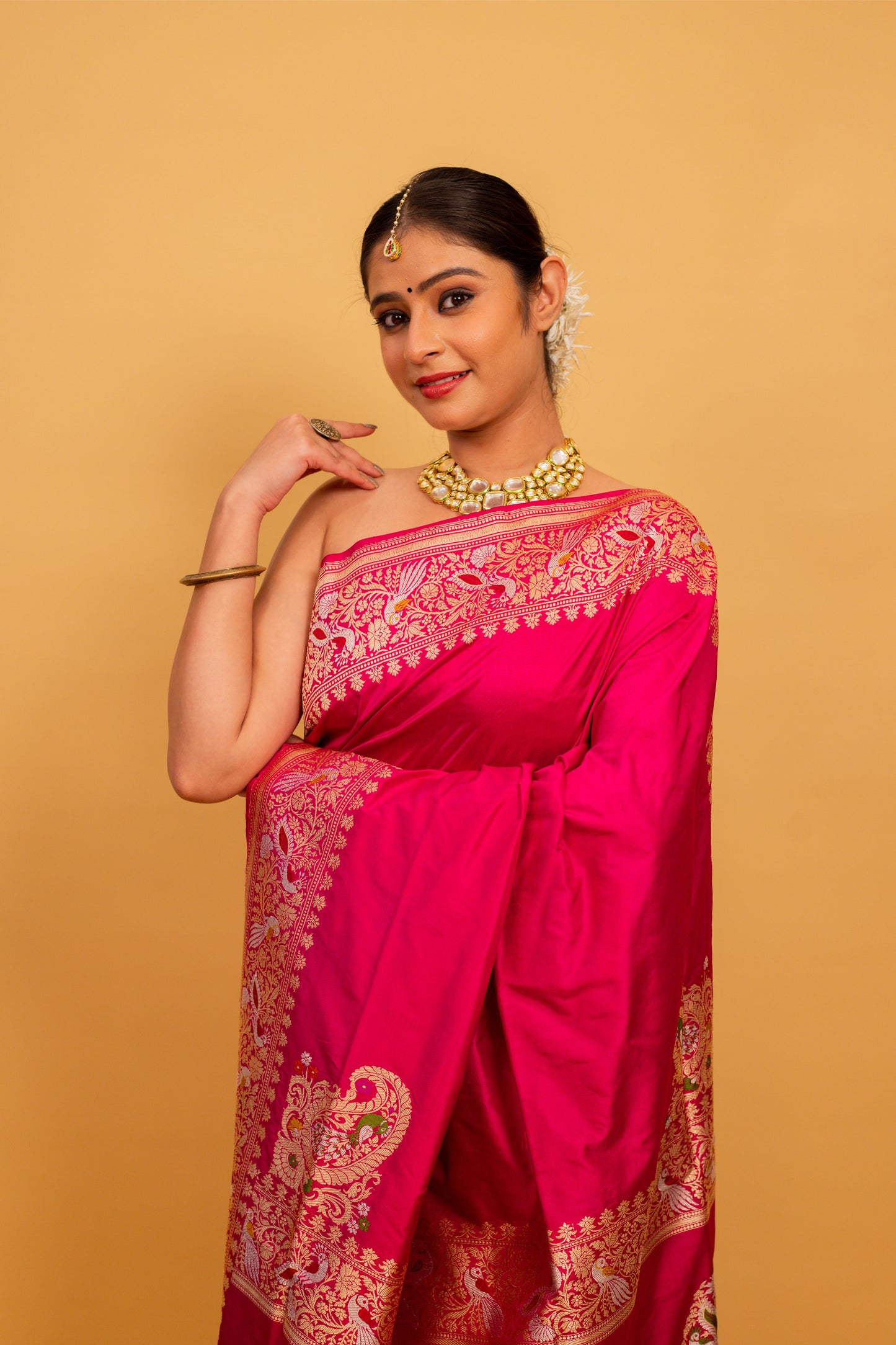 Rani Pink Saree Katan Silk Handwoven - Panaya