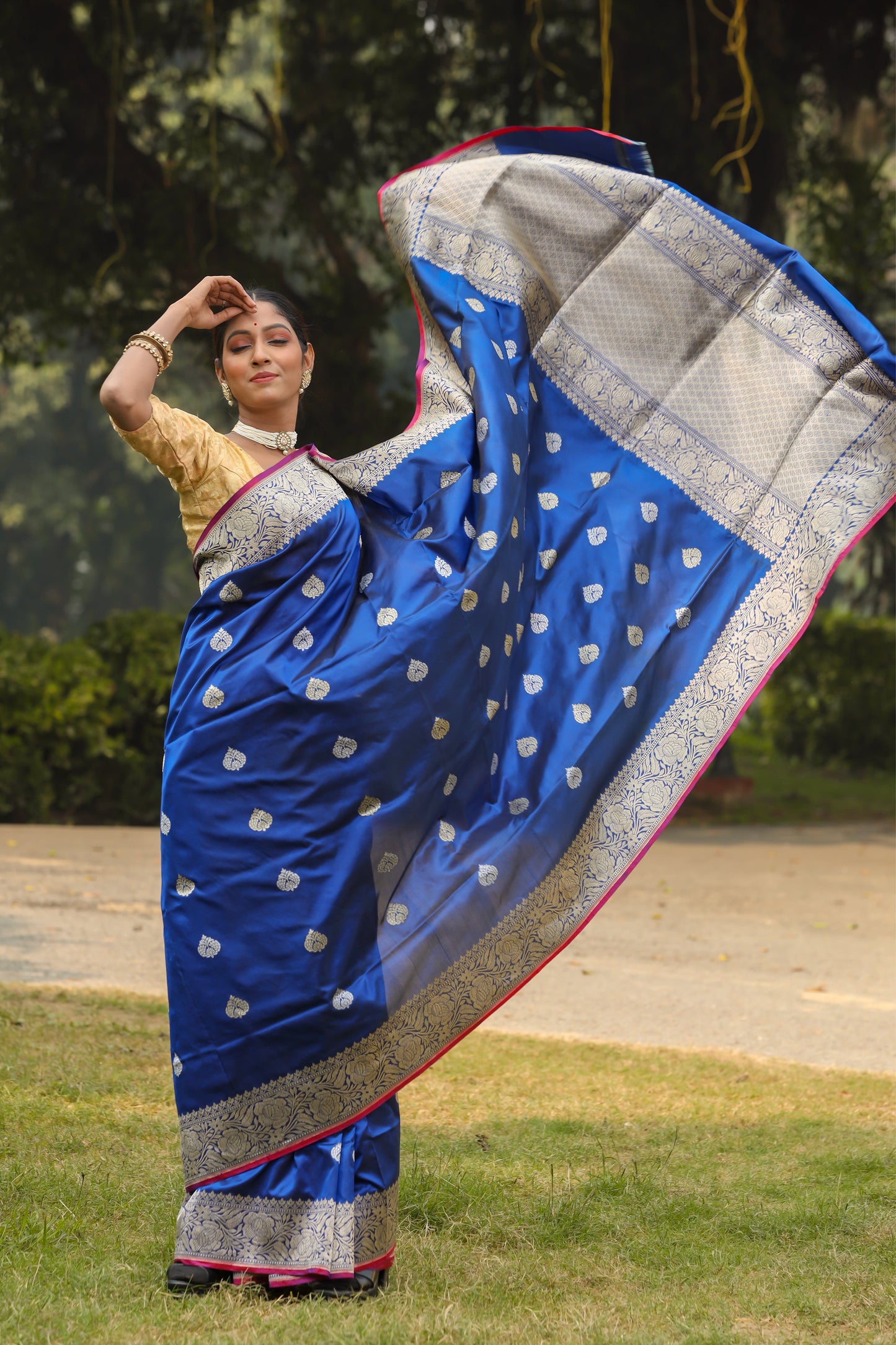 Royal Blue Katan Pure Silk Kadwa Saree
