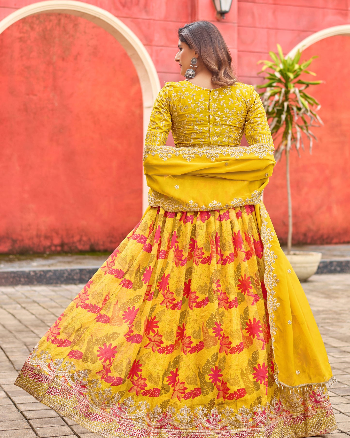 Yellow Art Silk Printed Haldi Lehenga for Wedding Guest