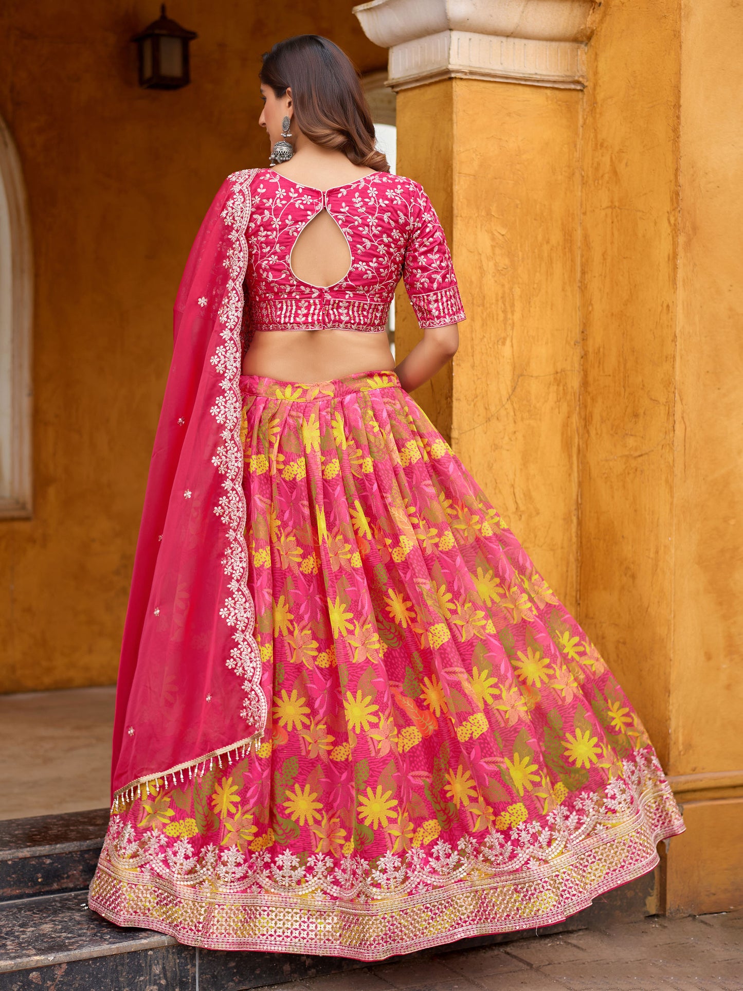 Pink Art Silk Printed Lehenga for Wedding Guest