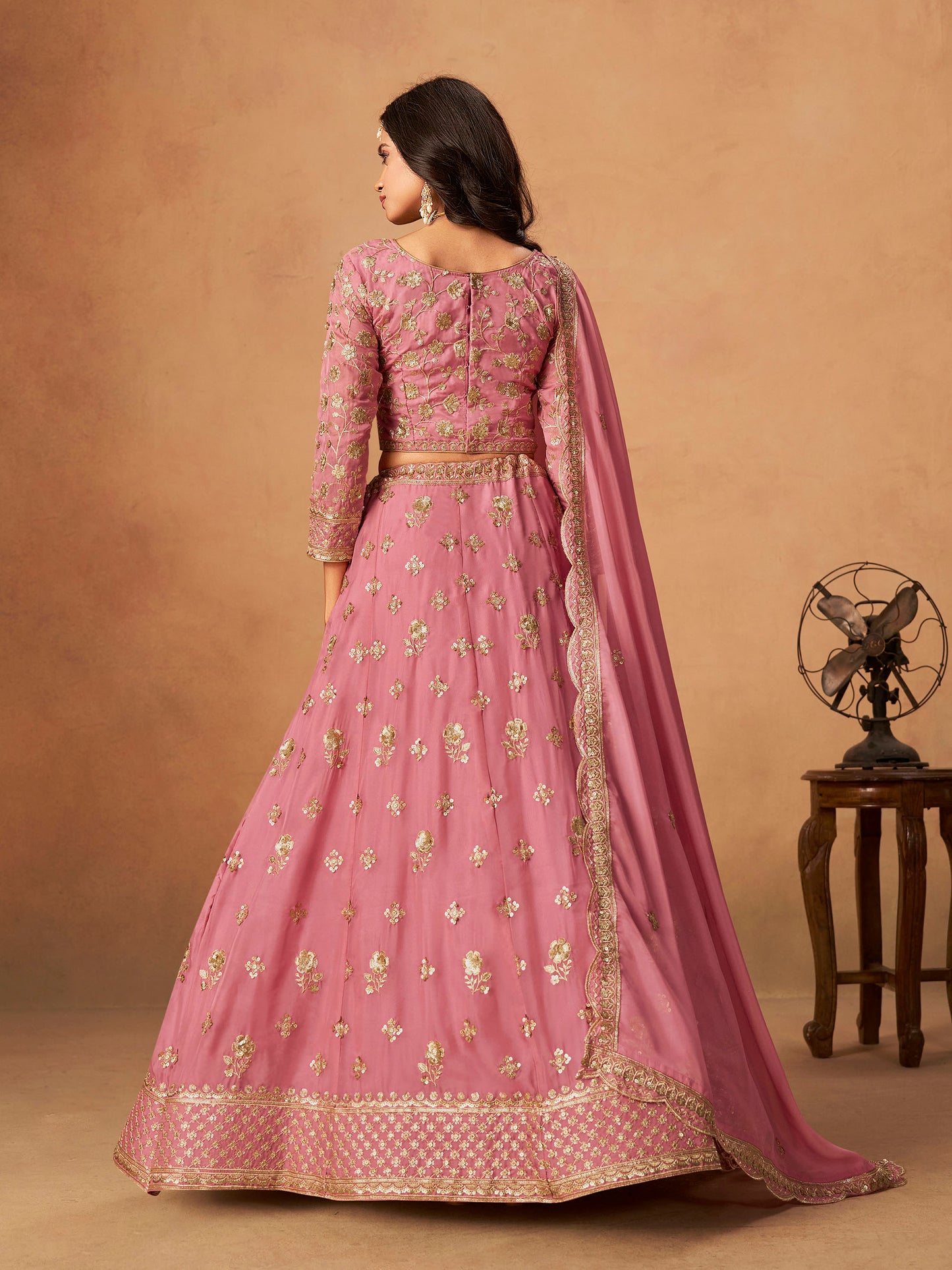 Light Pink Organza Sequins Embroidered Lehenga for Sangeet