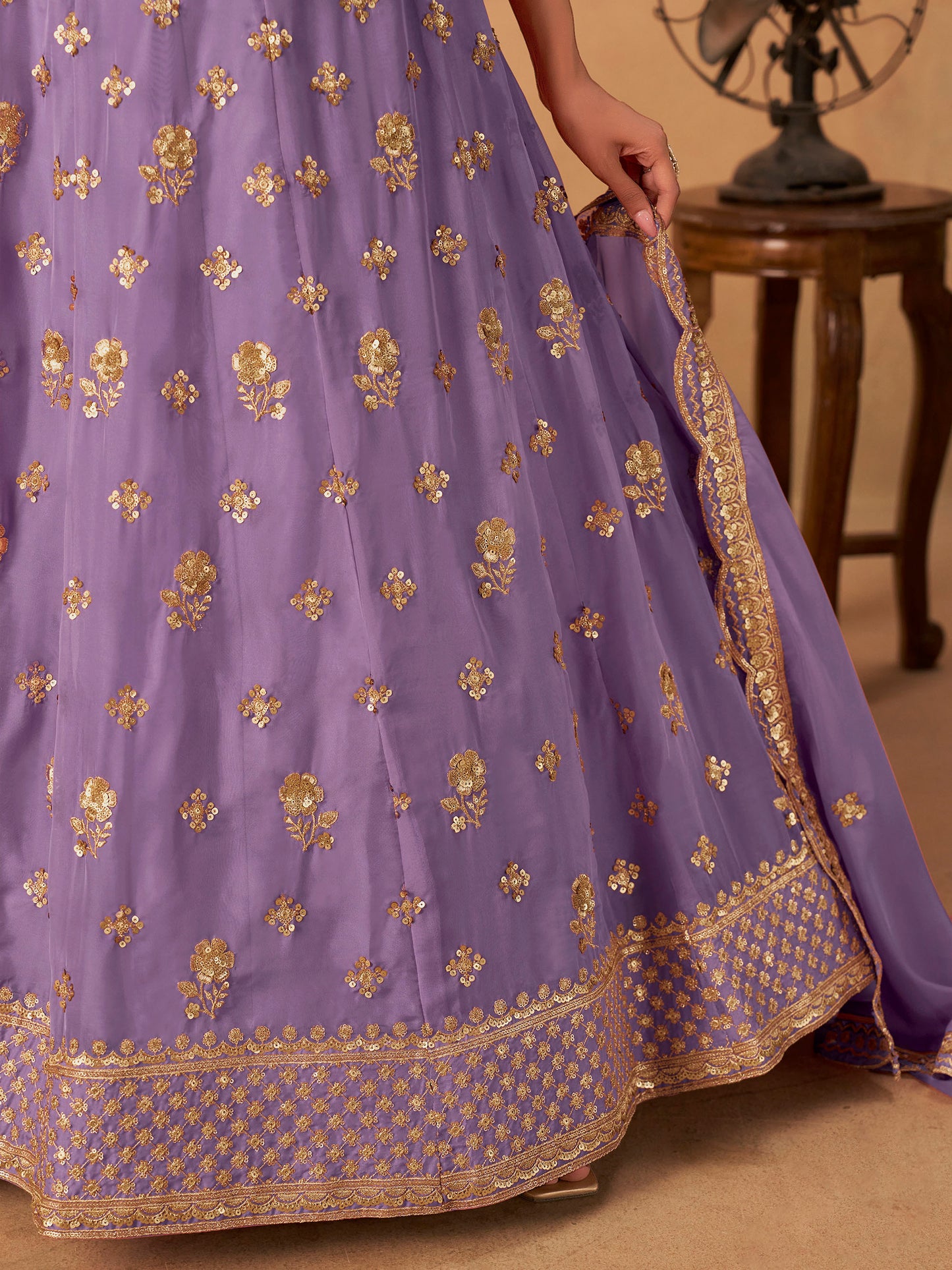 Violet Organza Sequins Embroidered Lehenga for Sangeet