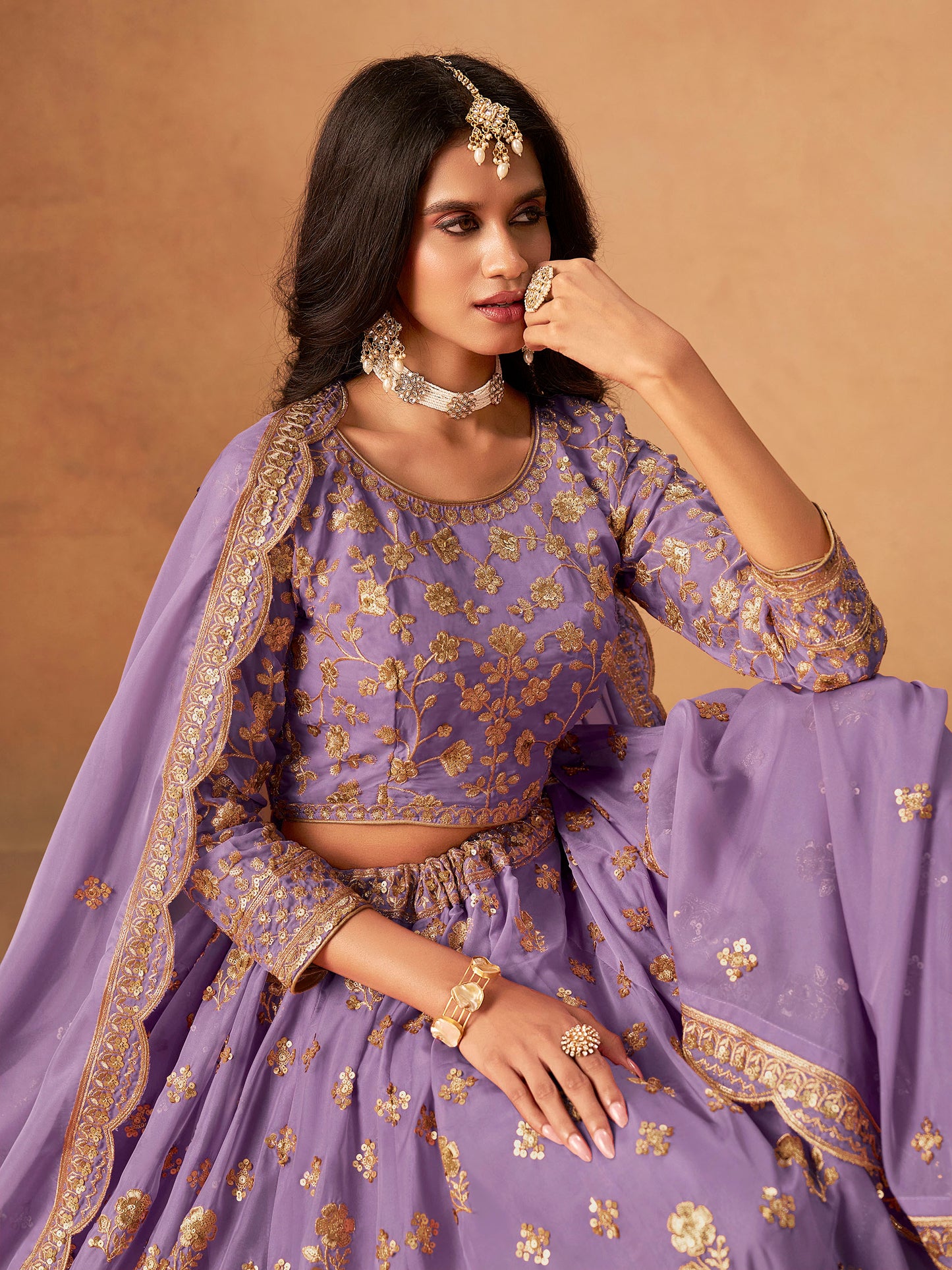 Violet Organza Sequins Embroidered Lehenga for Sangeet