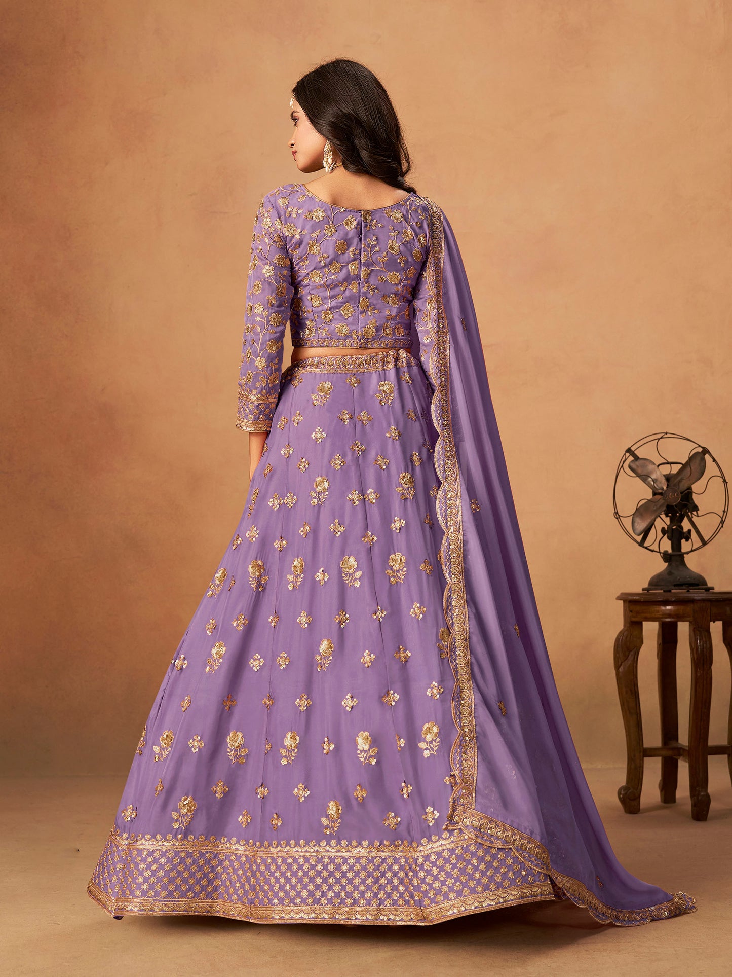 Violet Organza Sequins Embroidered Lehenga for Sangeet