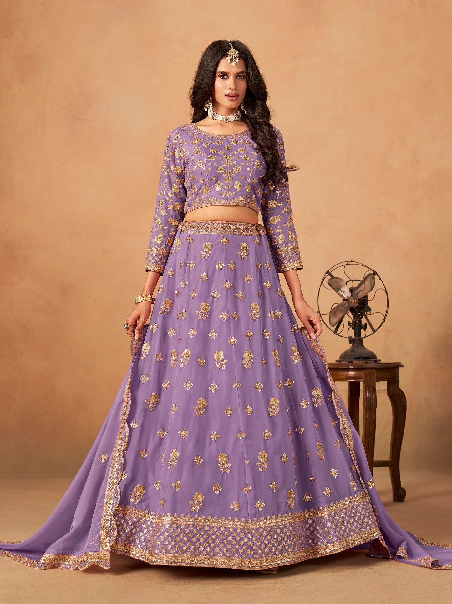 Violet Organza Sequins Embroidered Lehenga for Sangeet
