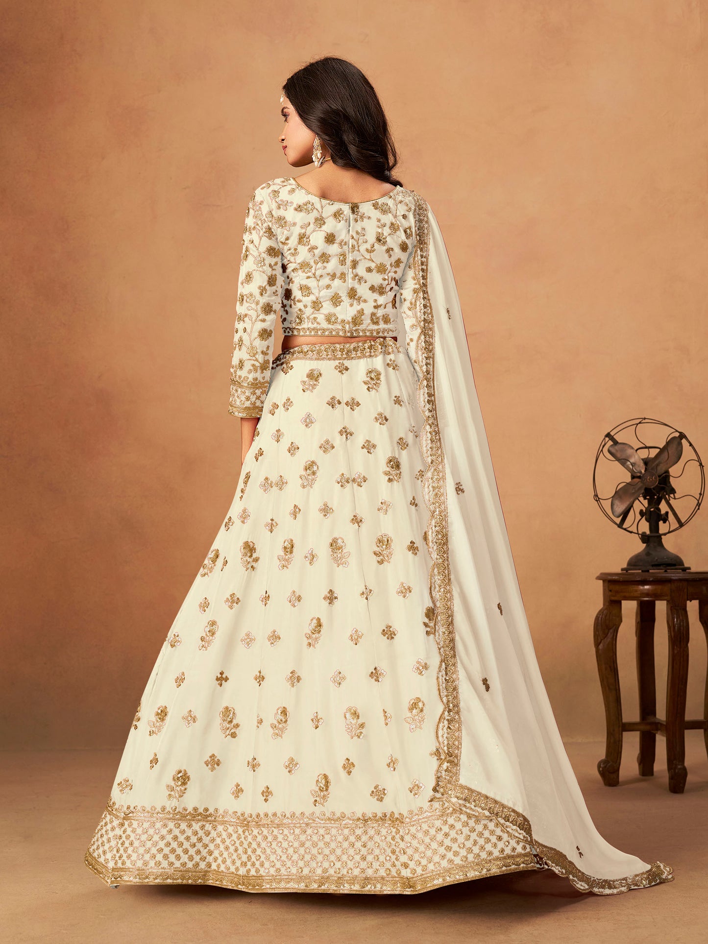 Off White Organza Sequins Embroidered Wedding Guest Lehenga