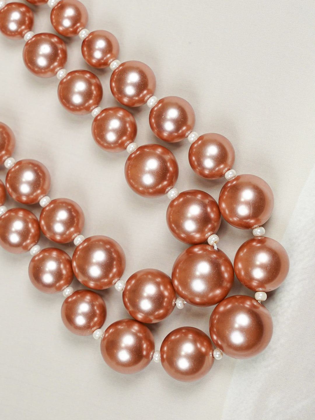 Zevar Club Metallic White, Brown, Grey Glossy Pearl Double Layer Royal Statement Necklace