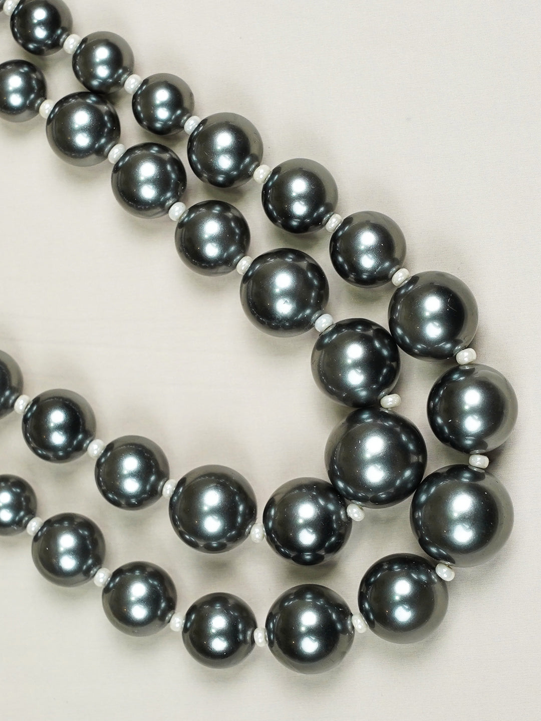 Zevar Club Metallic White, Brown, Grey Glossy Pearl Double Layer Royal Statement Necklace