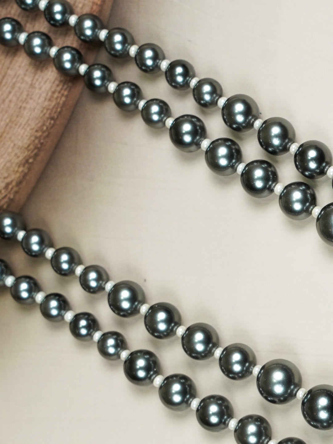 Zevar Club Metallic White, Brown, Grey Glossy Pearl Double Layer Royal Statement Necklace