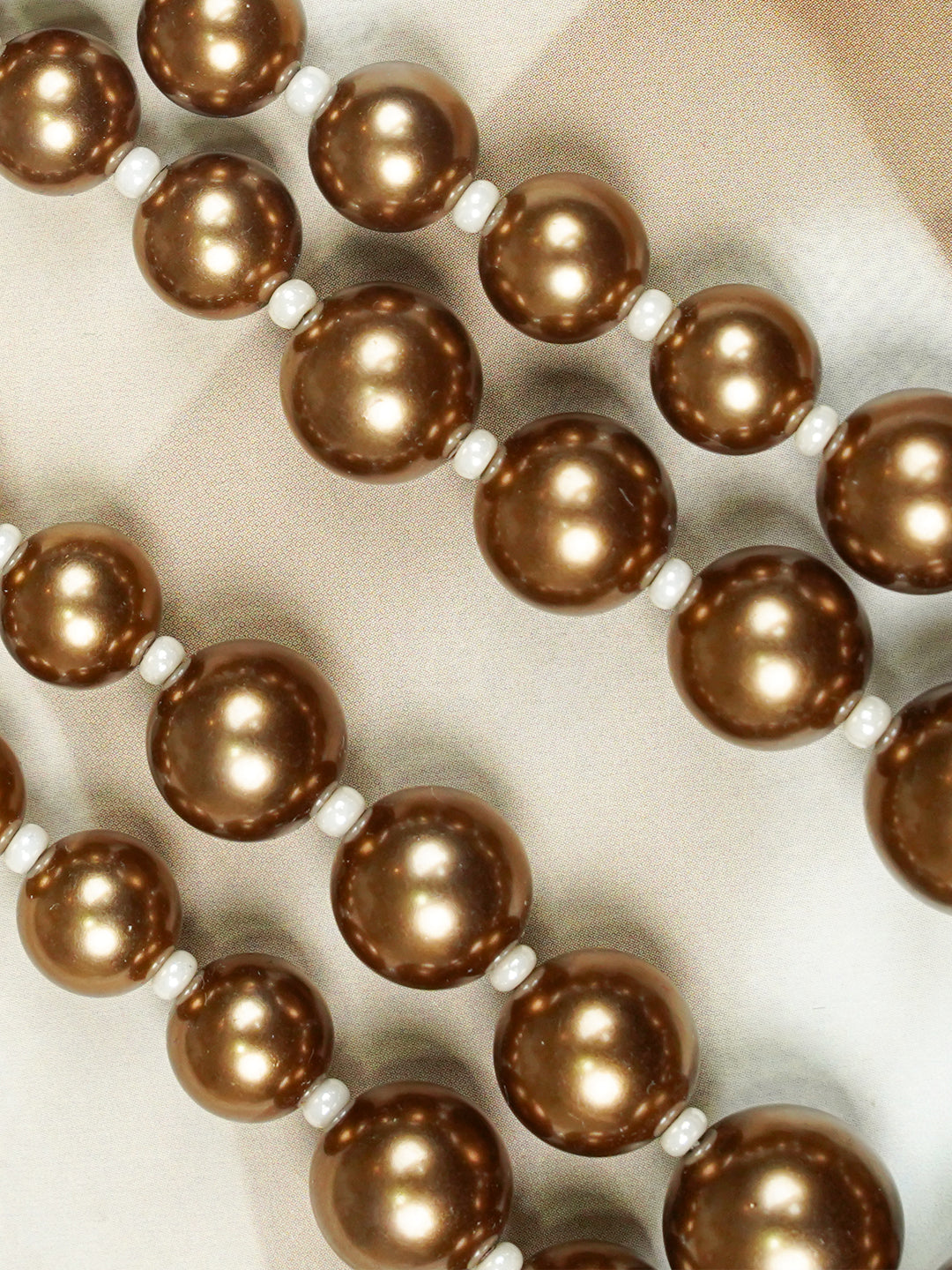 Zevar Club Metallic White, Brown, Grey Glossy Pearl Double Layer Royal Statement Necklace