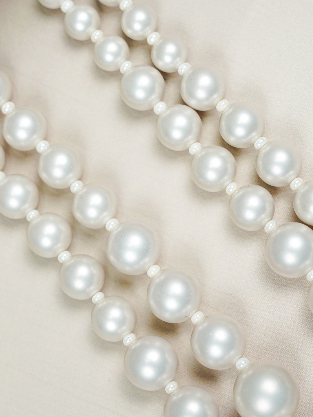 Zevar Club Metallic White, Brown, Grey Glossy Pearl Double Layer Royal Statement Necklace