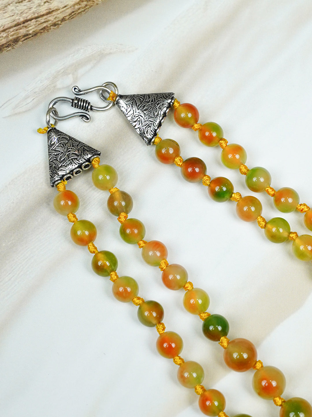 Zevar Club Yellow Green Orange Glossy Beads Double Layer Handcrafted Statement Necklace