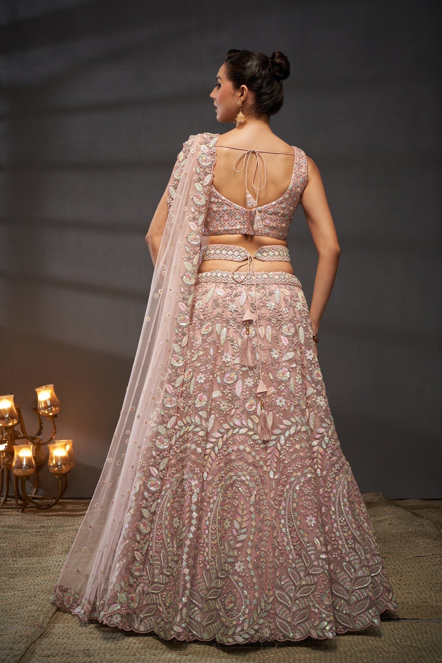 Pink Net Multi Sequins & Zarkan Embroidery Bridesmaid Lehenga