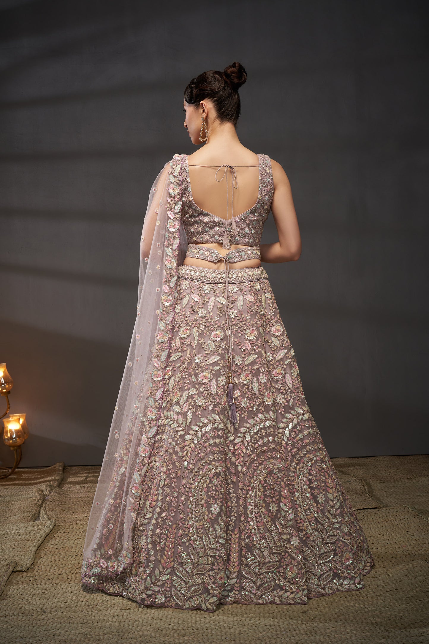 Mauve Net Multi Sequins Embroidery Bridesmaid Lehenga