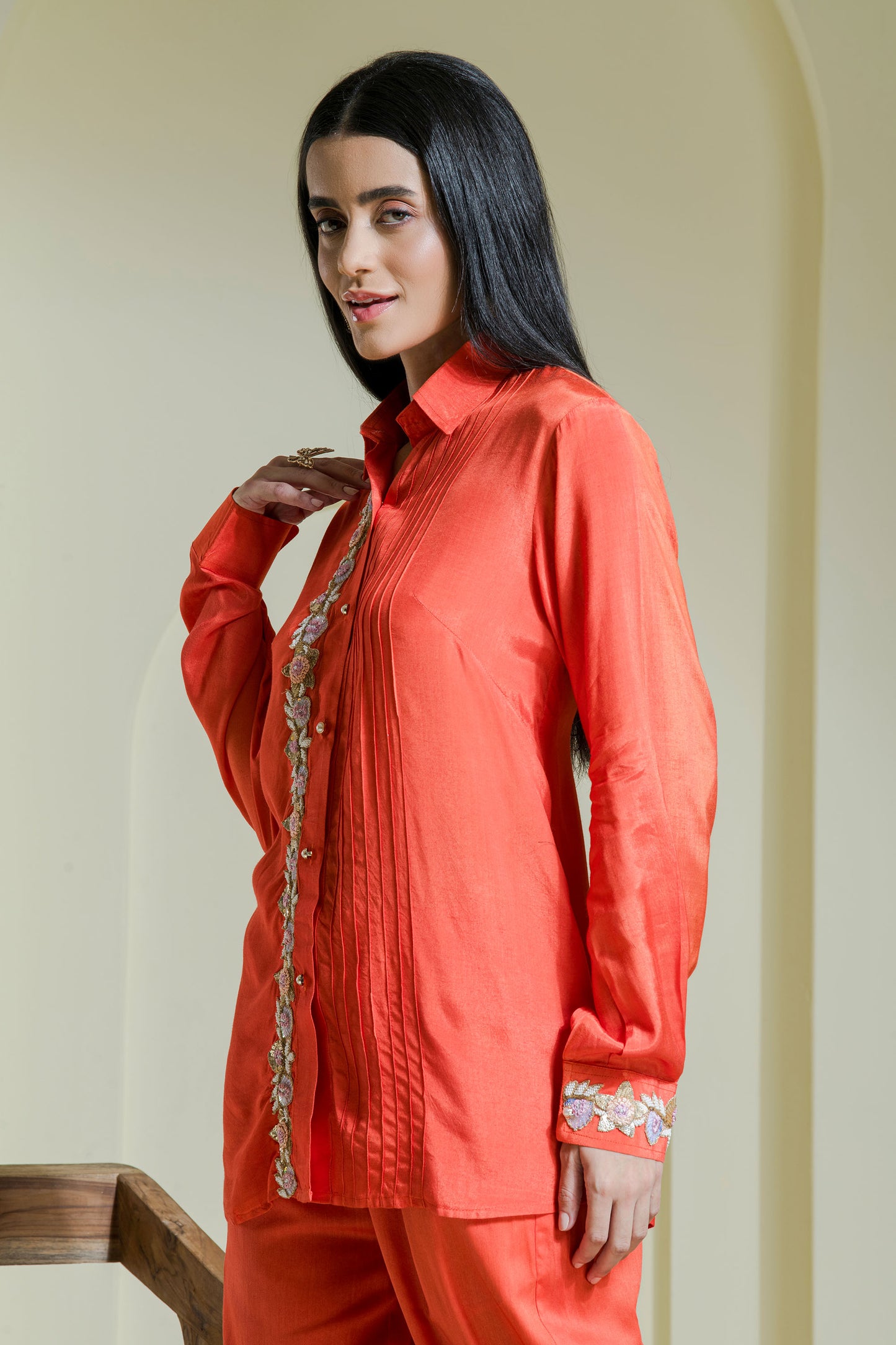 orange hand embroidered co-ord set