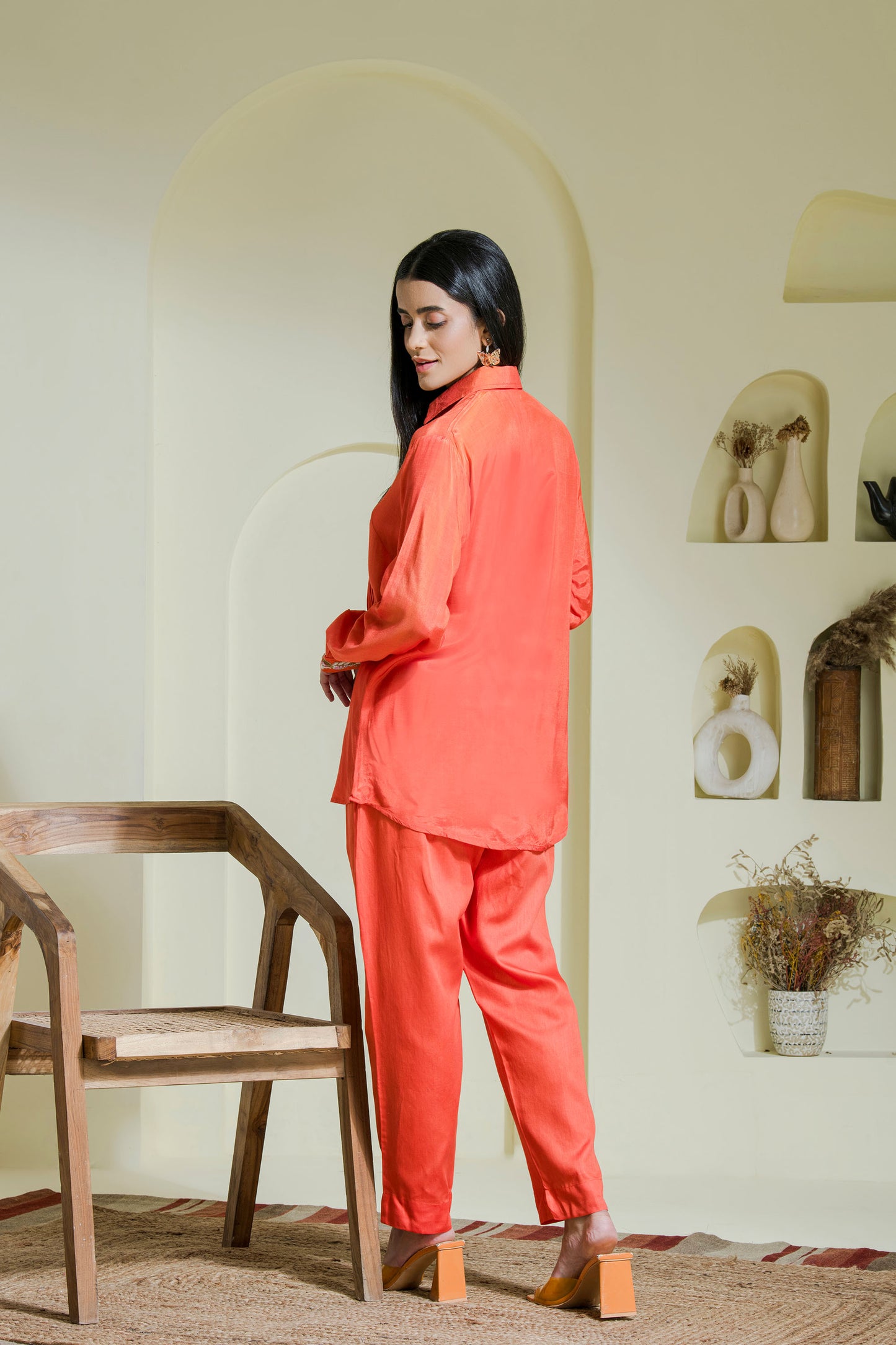 orange hand embroidered co-ord set